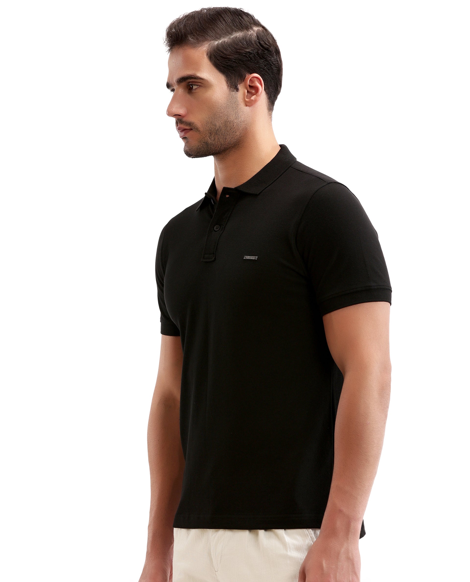 Charcoal Black Pique Polo with Metal Badge