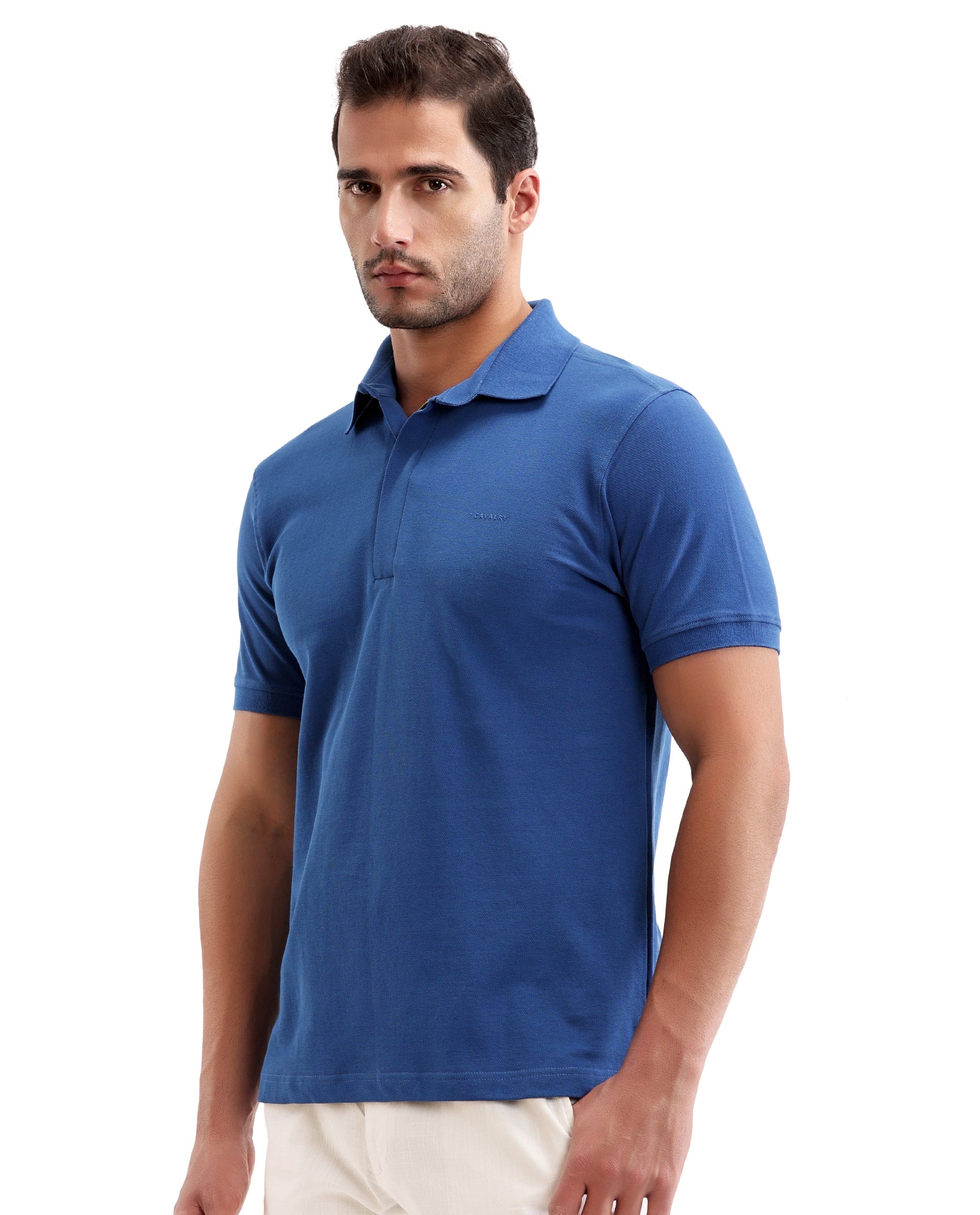 Imperial Prussian Blue Pique Polo with Concealed 7C Metal Zip, HD Print