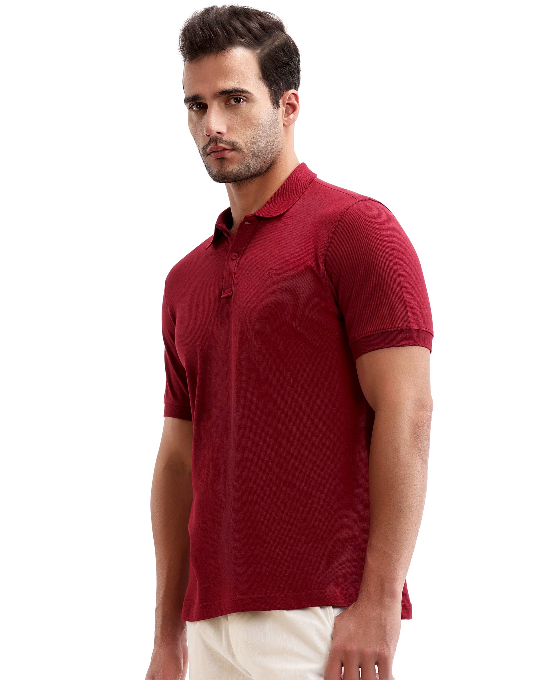 Bordeaux Maroon Pique Polo with Tone-on-Tone 7C Embroidery