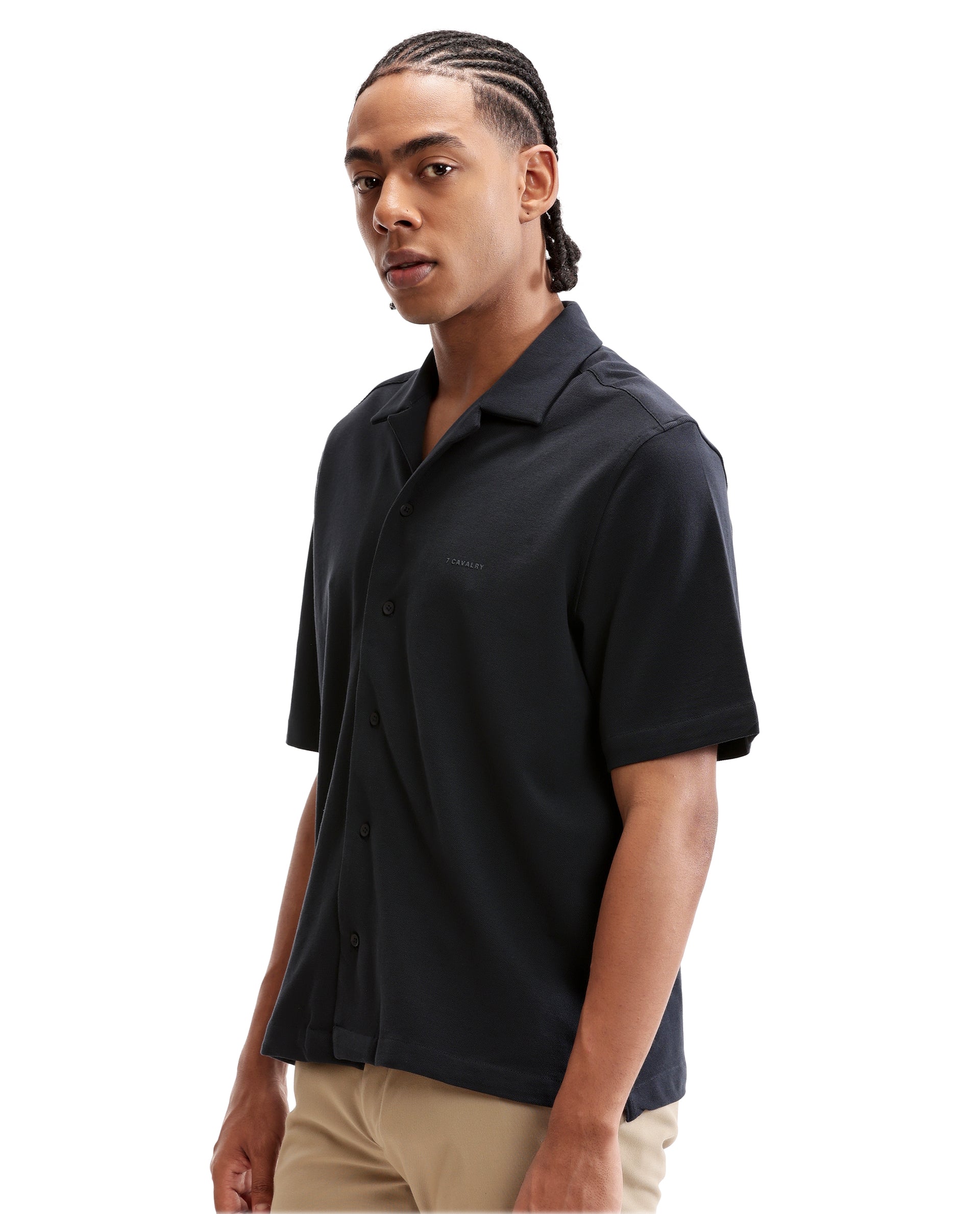 Midnight Navy Blue Pique Knit Shirt with HD Print