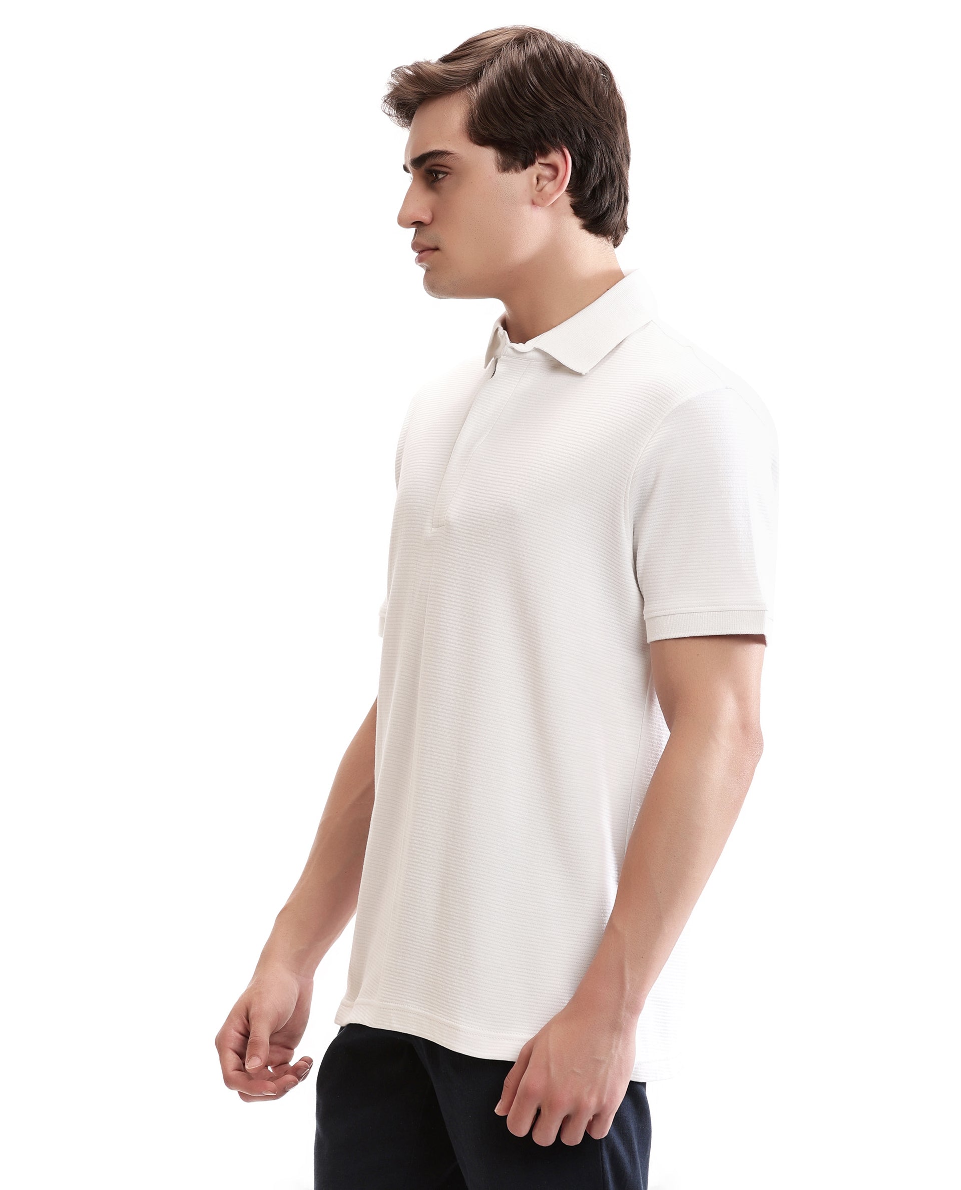 Pure White Knitted Ottoman Polo with 7C Metal Zip