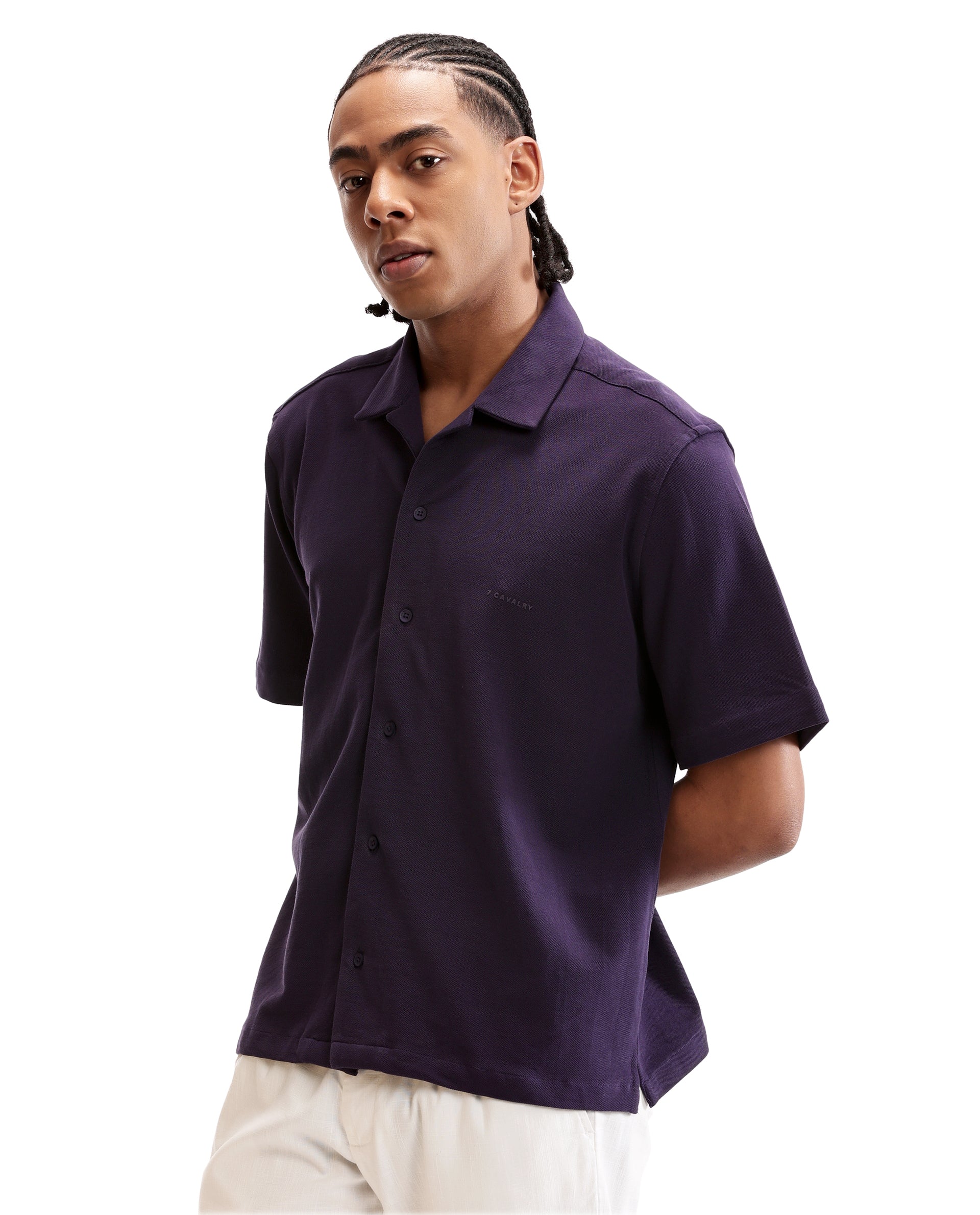 Deep Purple Pique Knit Shirt with HD Print