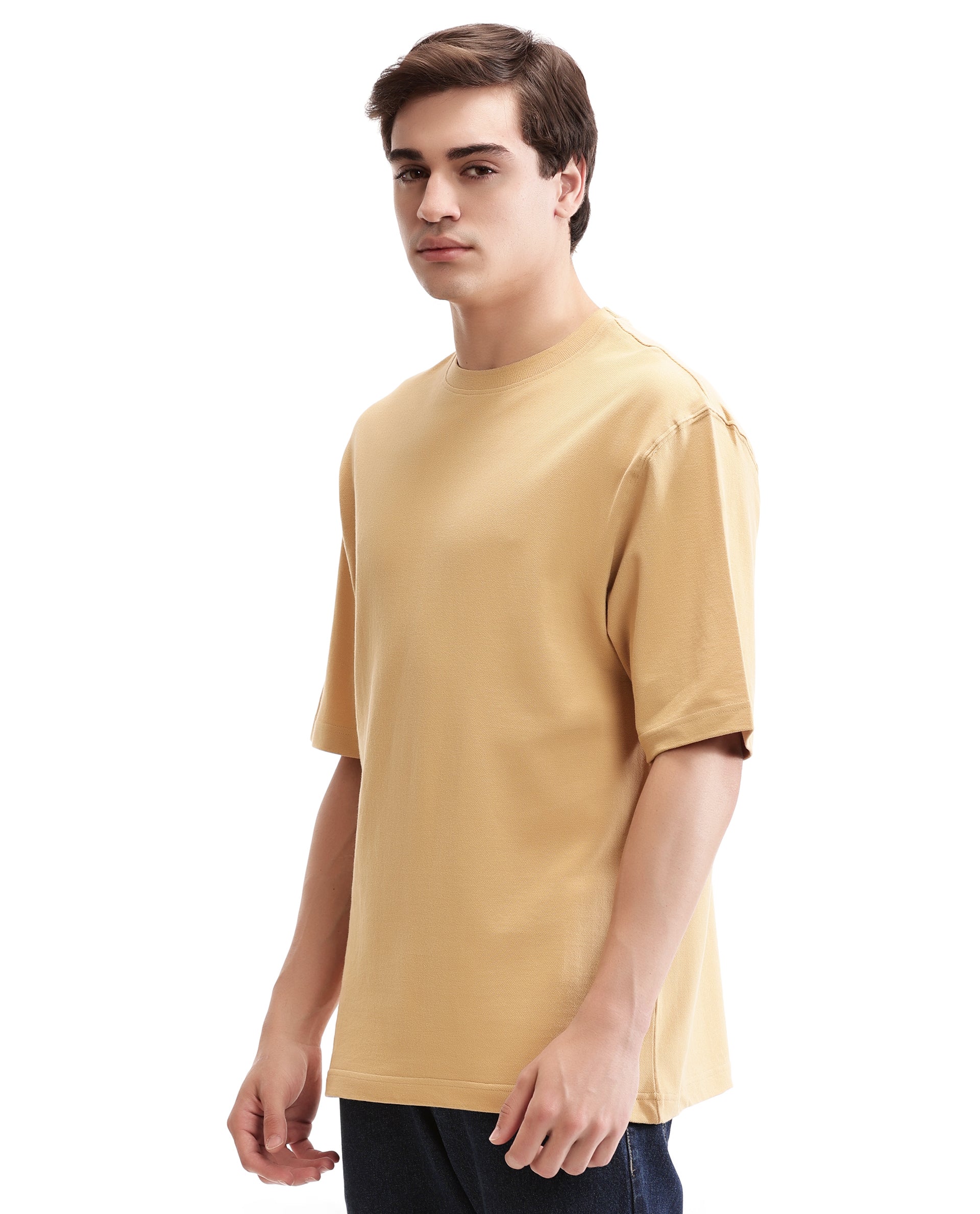Camel Beige Pique Crew Neck Oversized T-Shirt