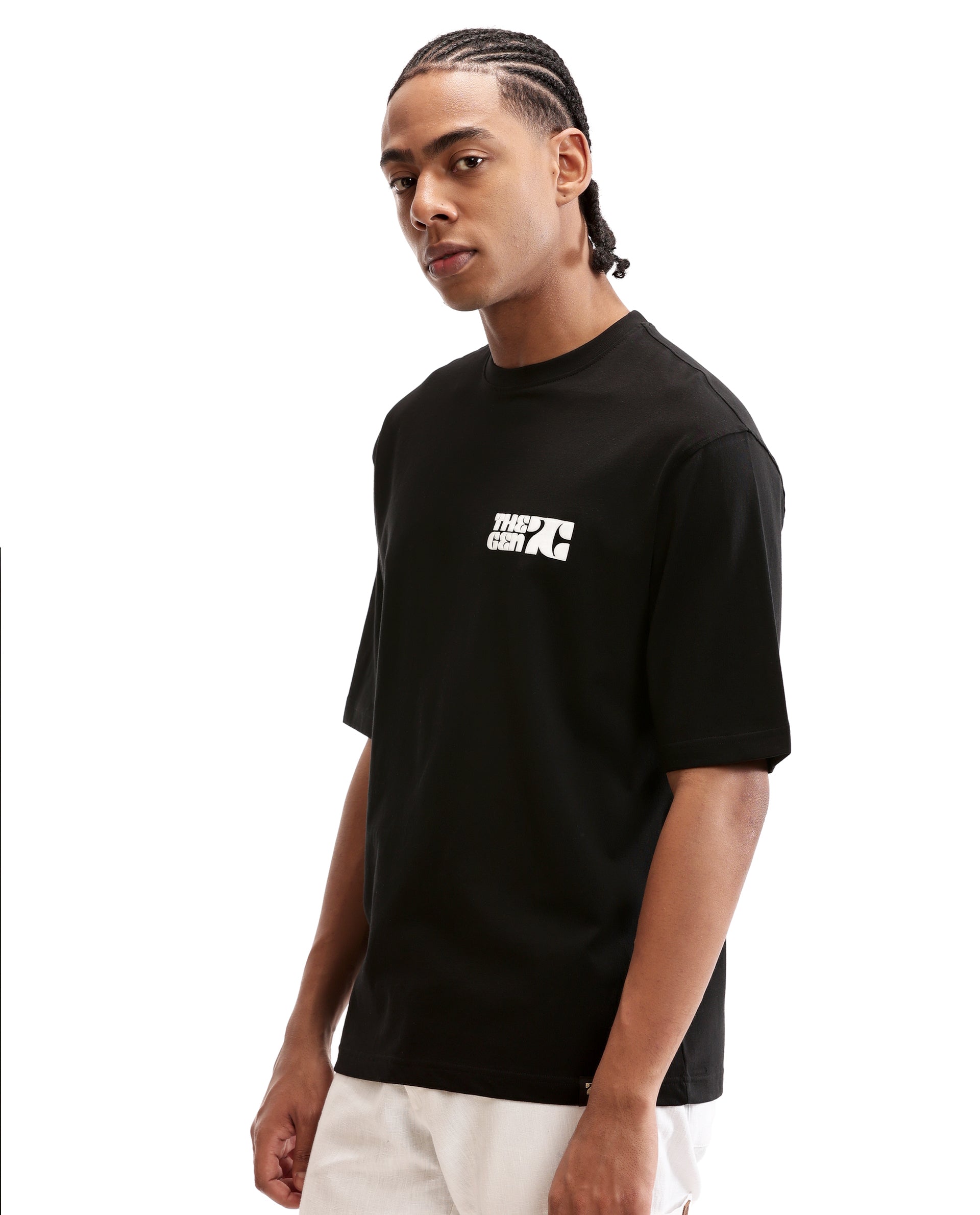 Charcoal Black Single Jersey Crew Neck Oversized T-Shirt with 7C Premium HD Print