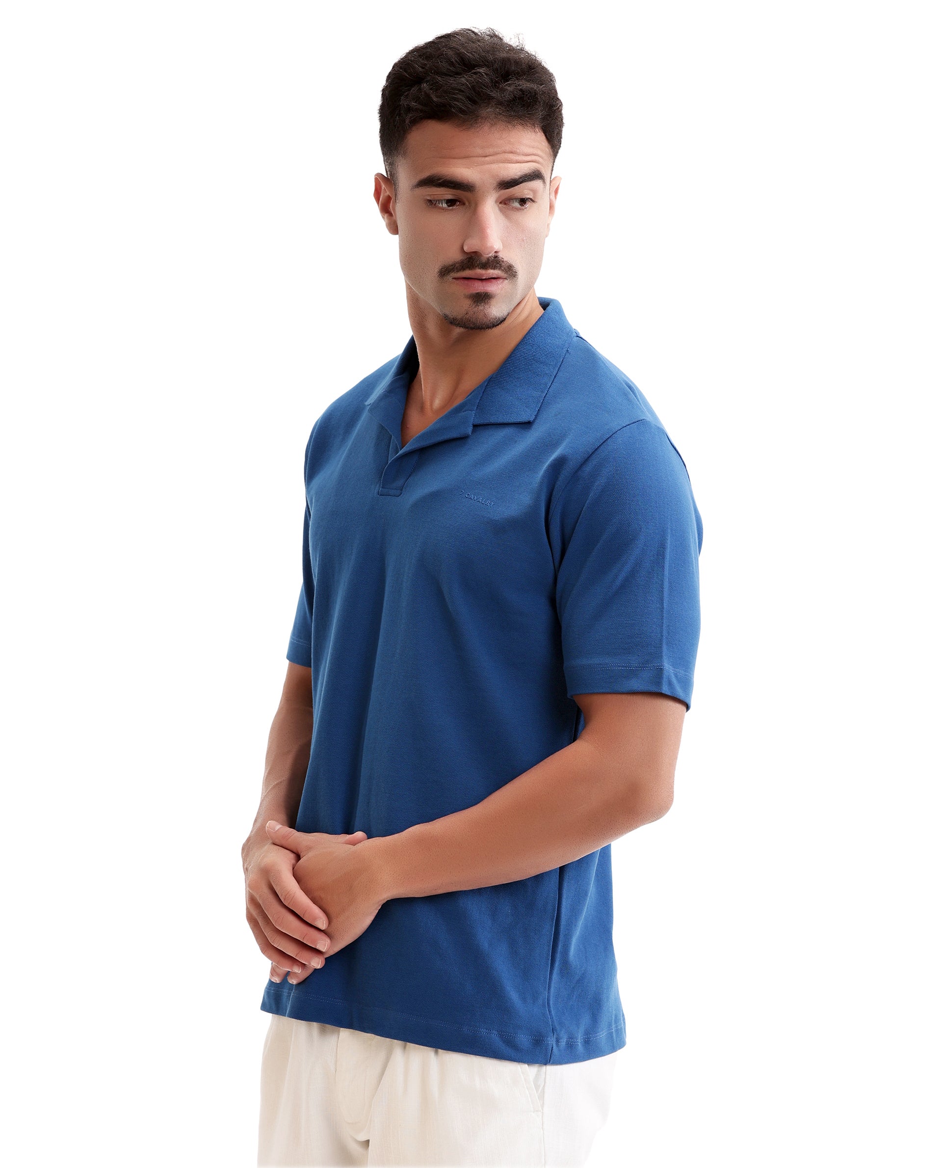 Imperial Prussian Blue Pique Johnny Collar Polo with HD Print