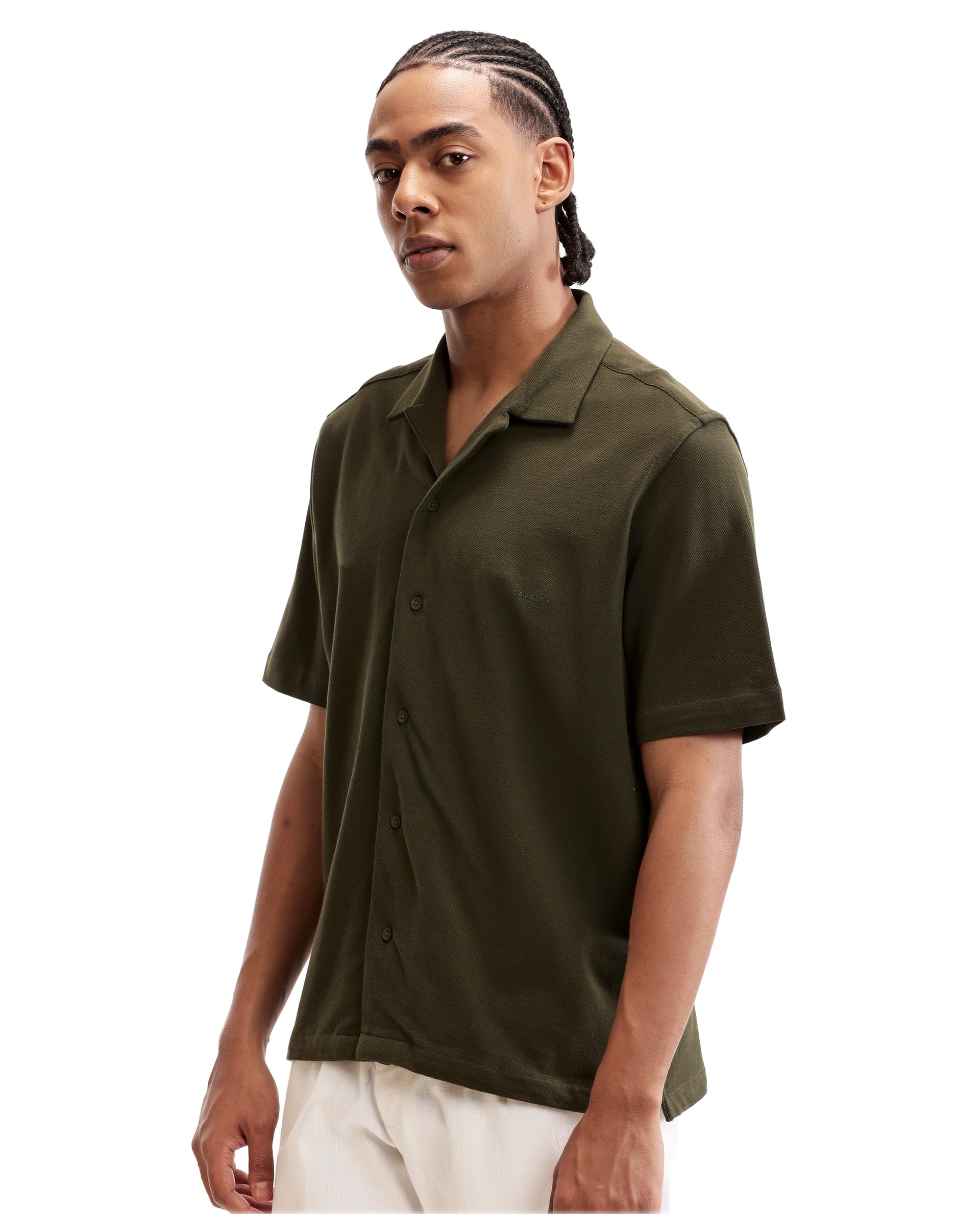 Vintage Olive Pique Knit Shirt with HD Print