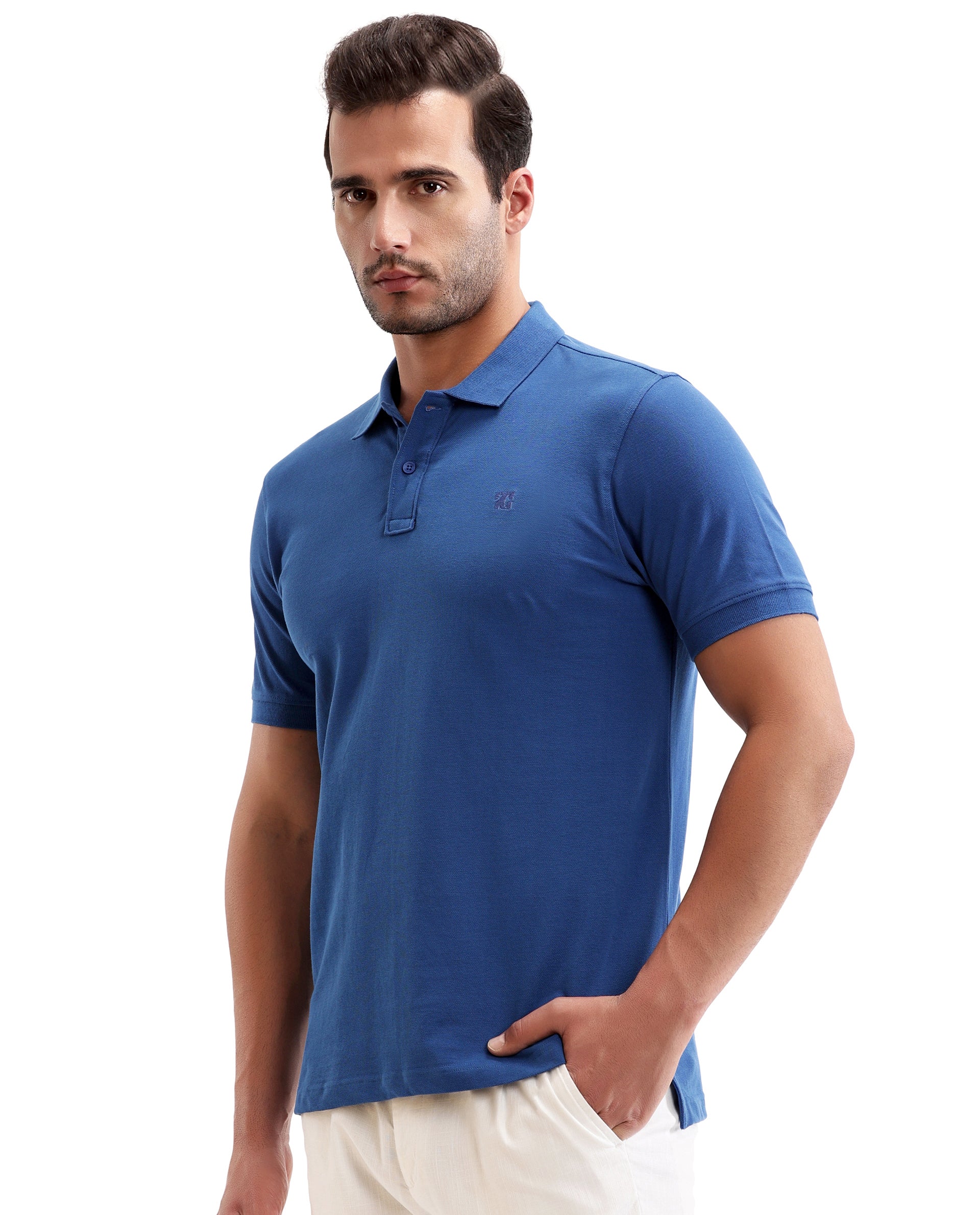 Imperial Prussian Blue Pique Polo with Tone-on-Tone 7C Embroidery