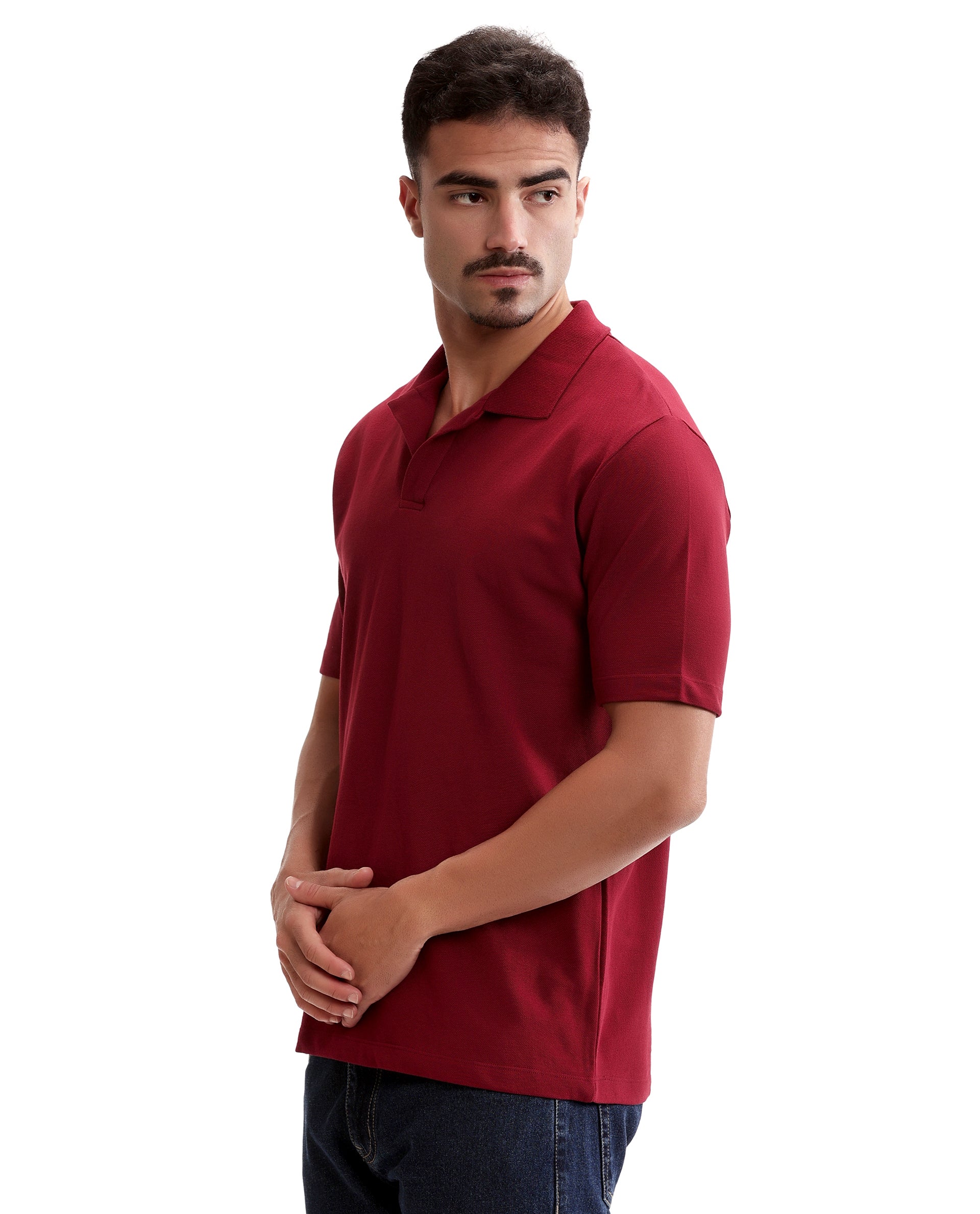Bordeaux Maroon Pique Johnny Collar Polo