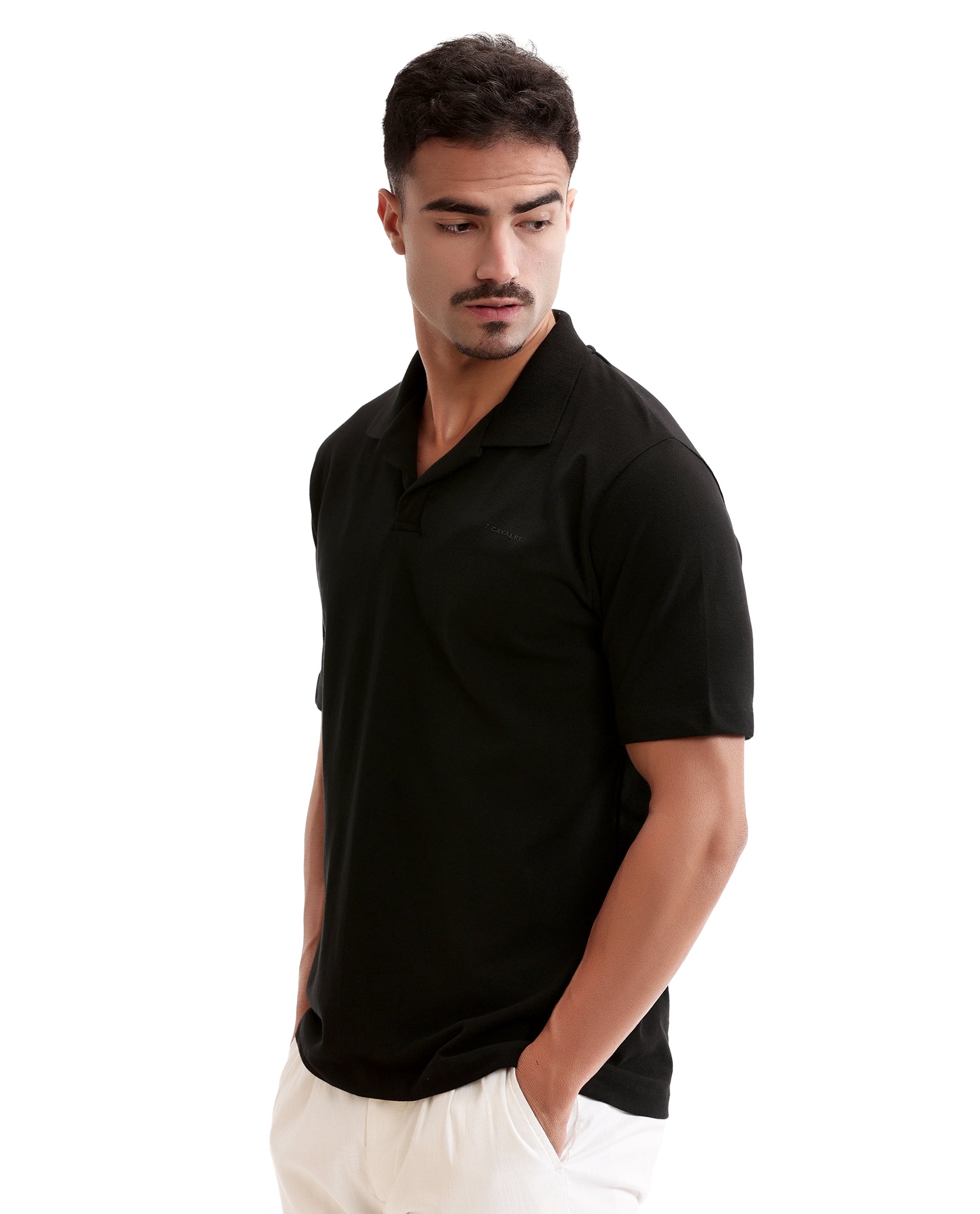 Charcoal Black Pique Johnny Collar Polo with HD Print