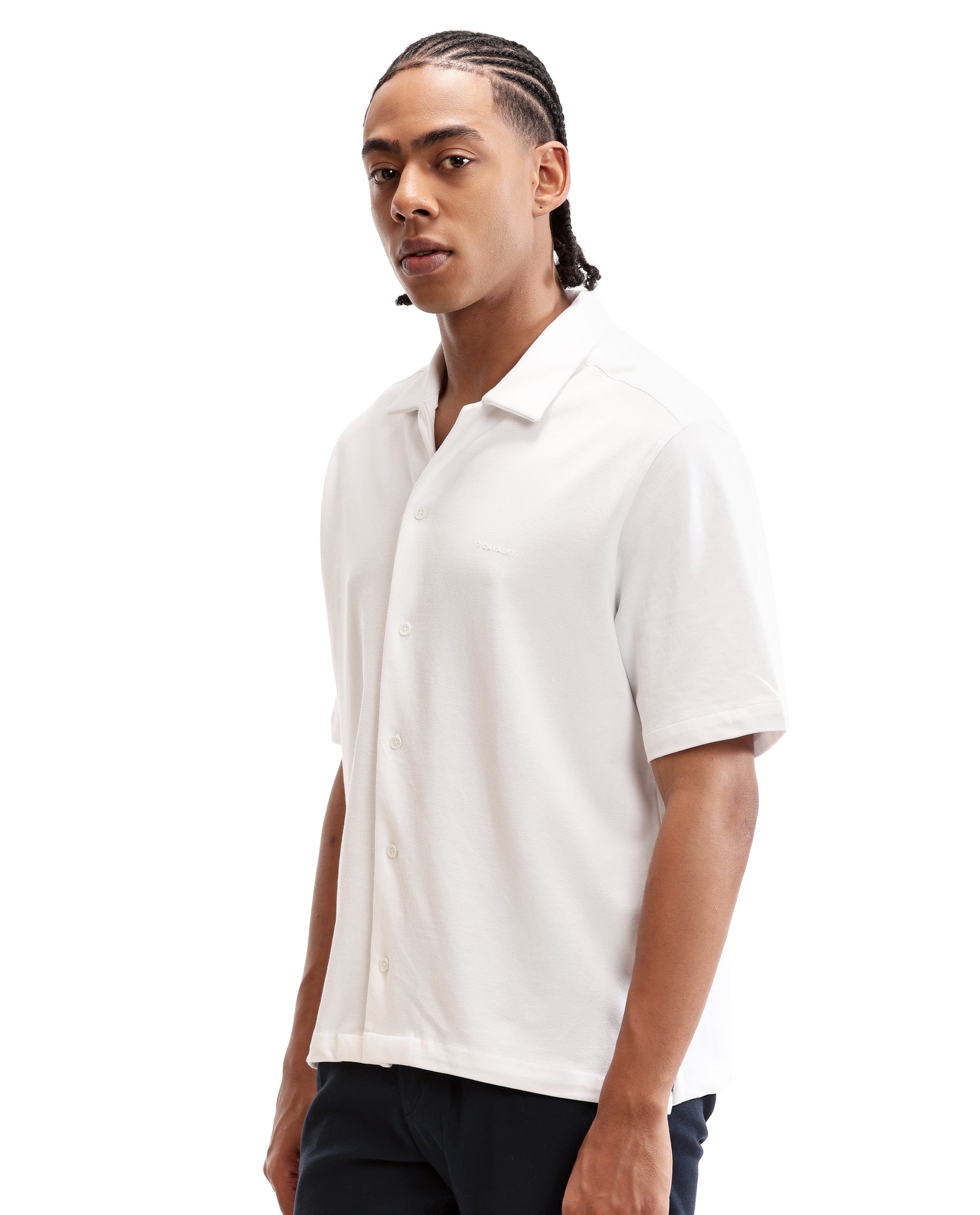 Pure White Pique Knit Shirt with HD Print
