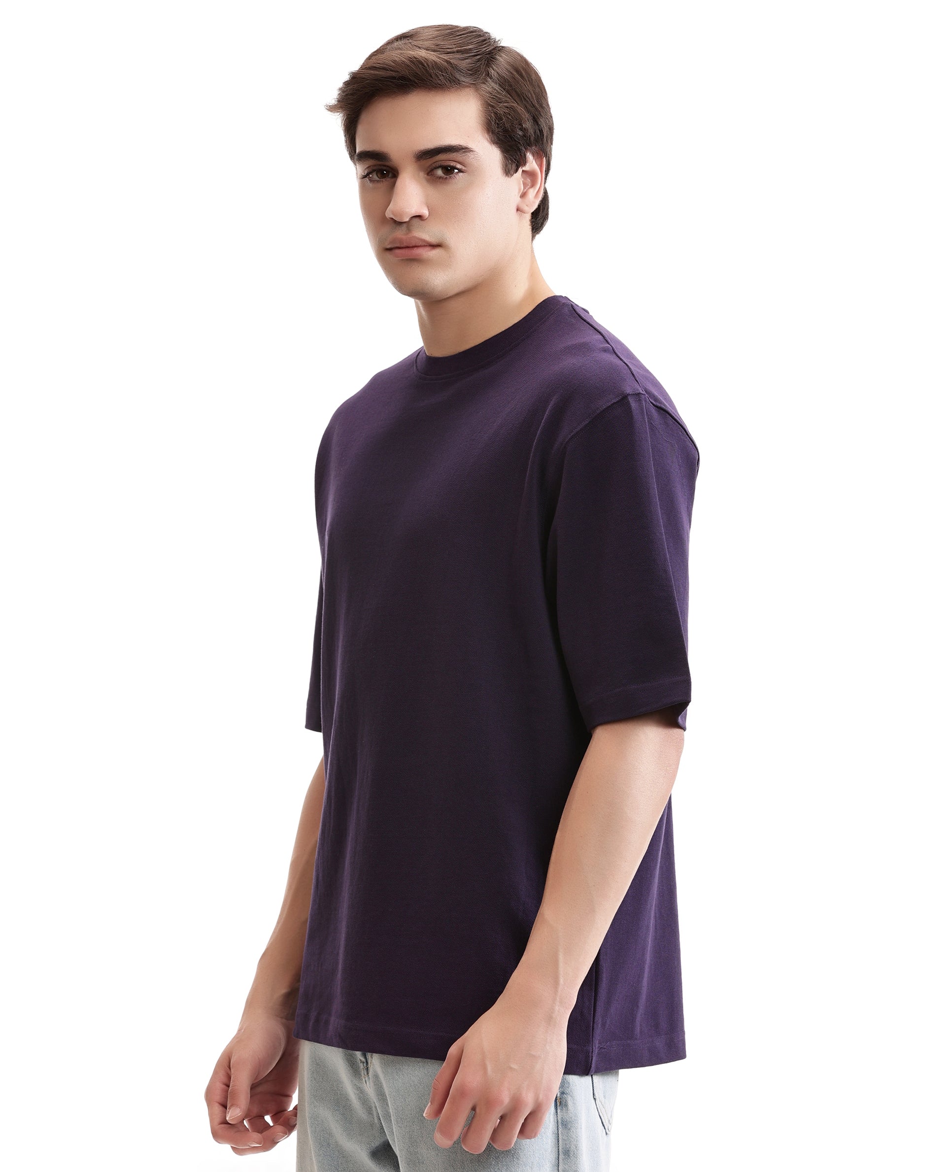 Deep Purple Pique Crew Neck Oversized T-Shirt