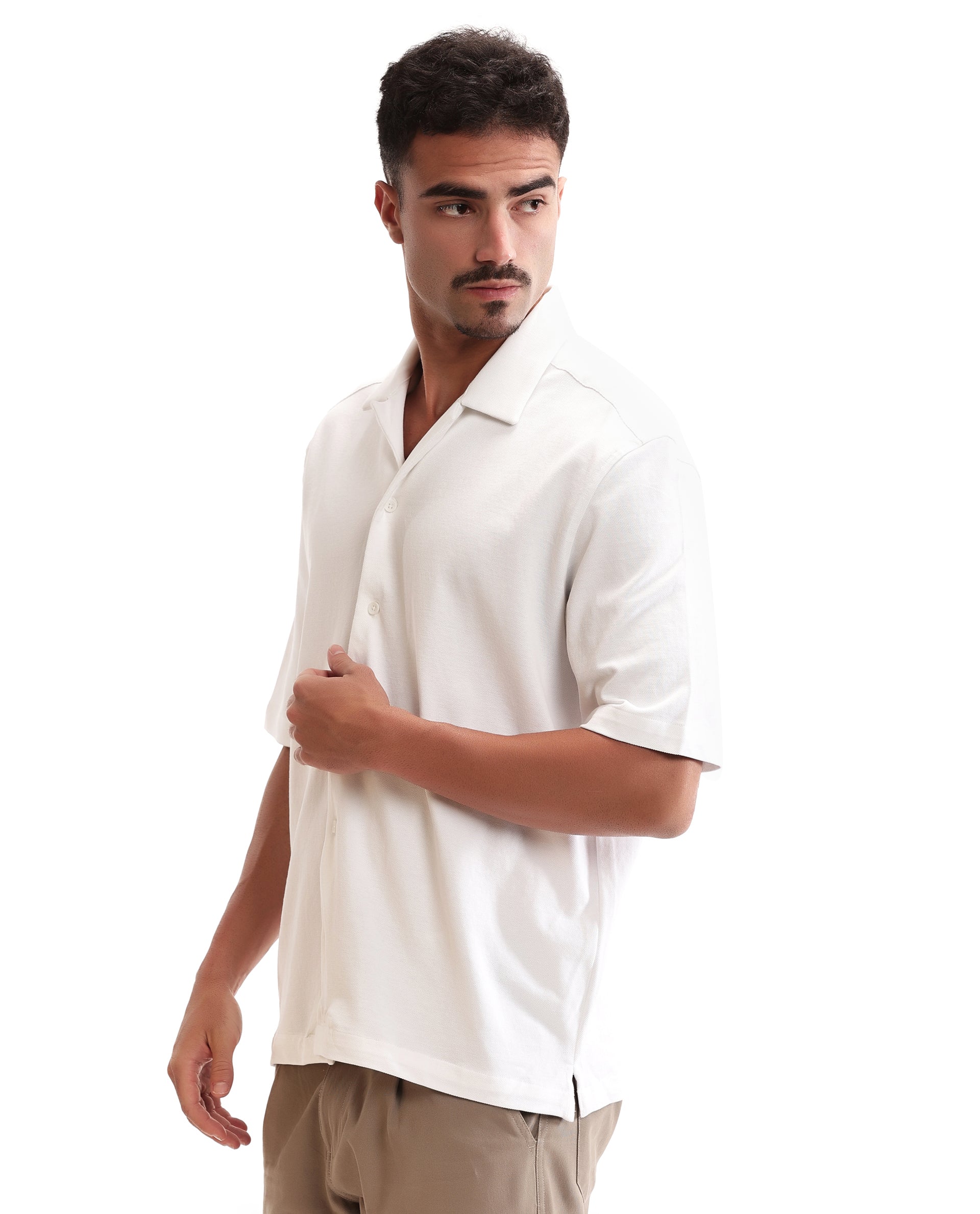 Pure White Pique Knit Shirt