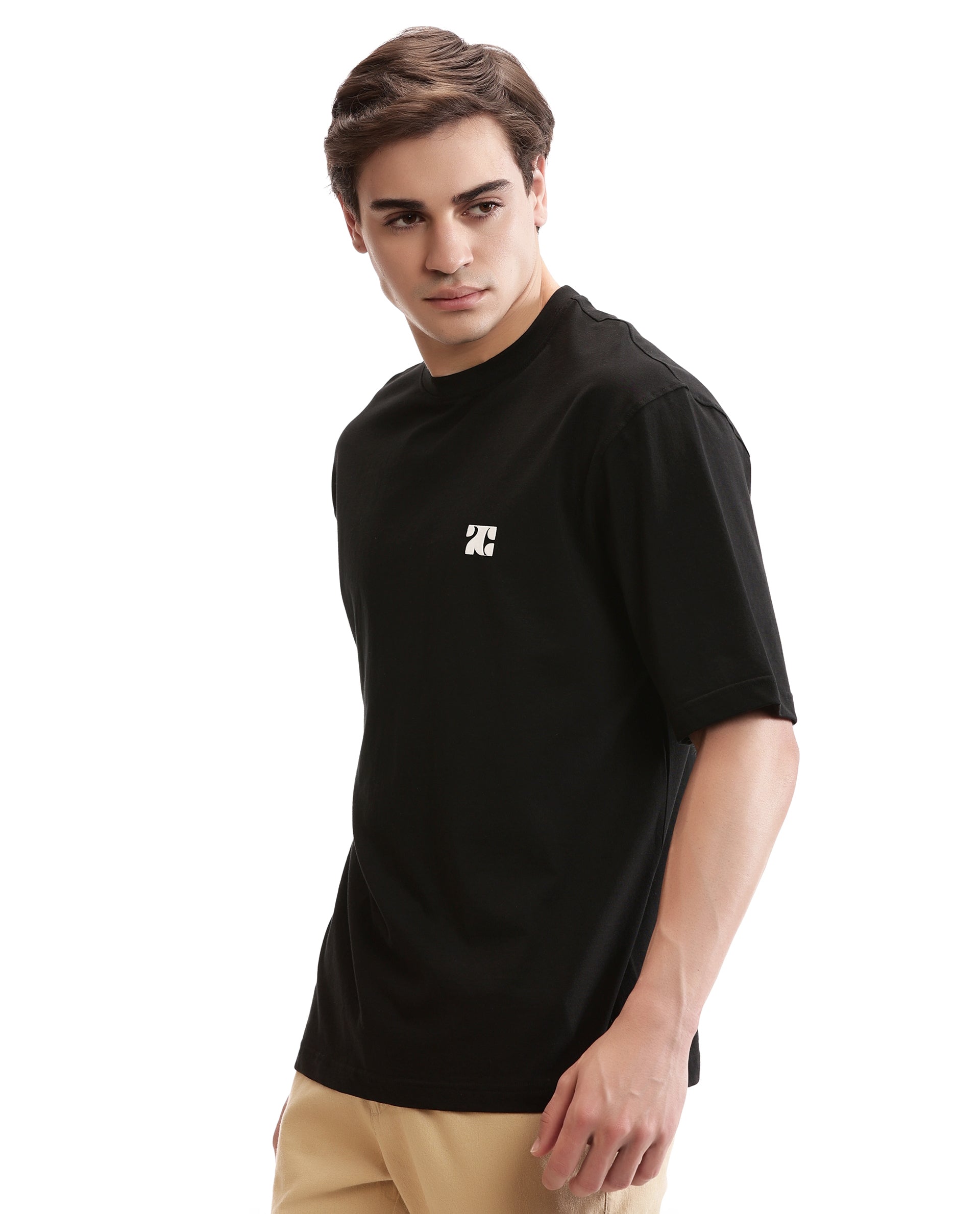 Charcoal Black Single Jersey Crew Neck Oversized T-Shirt with Pure White HD Print