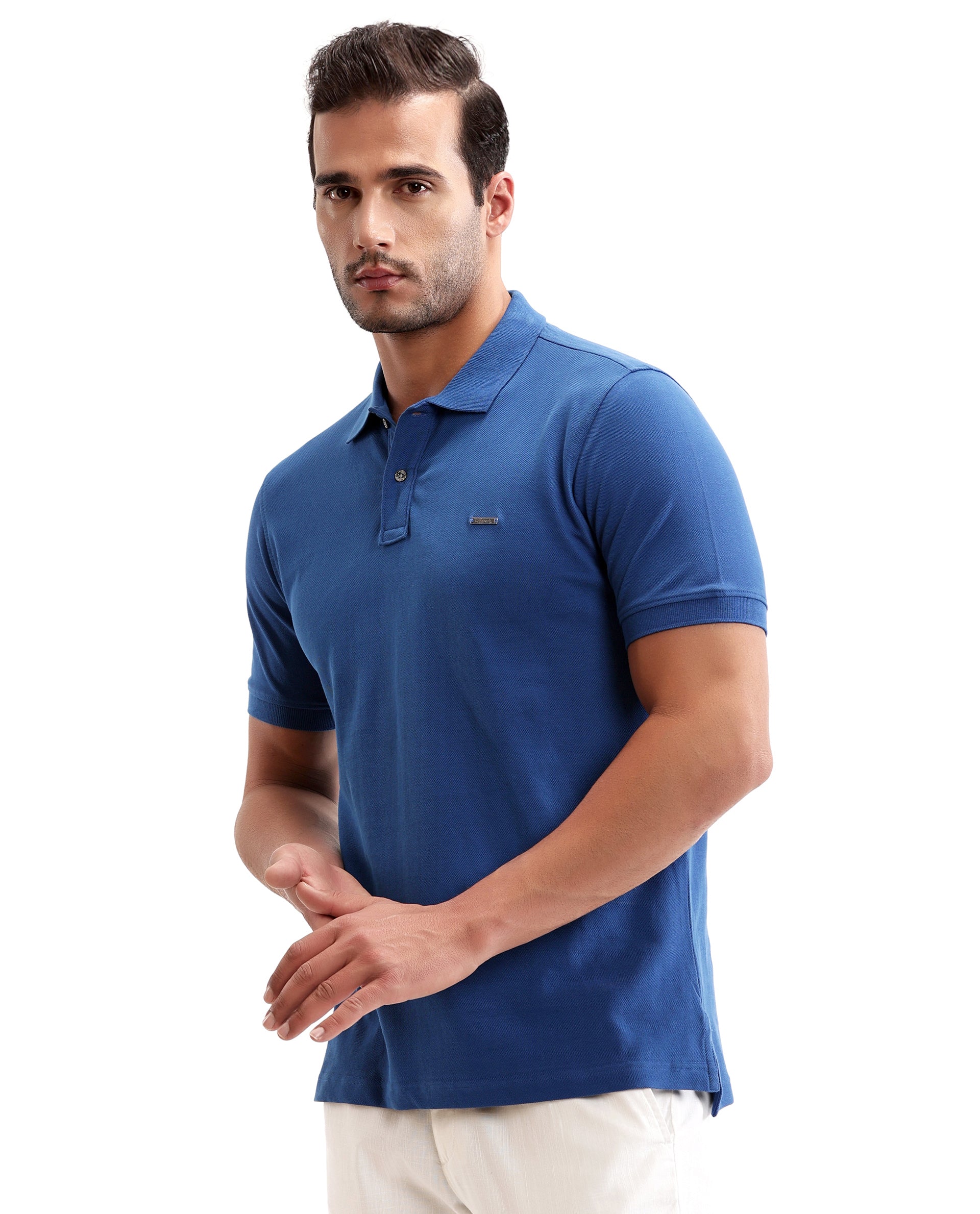 Imperial Prussian Blue Pique Polo with Metal Buttons, 7C Metal Badge