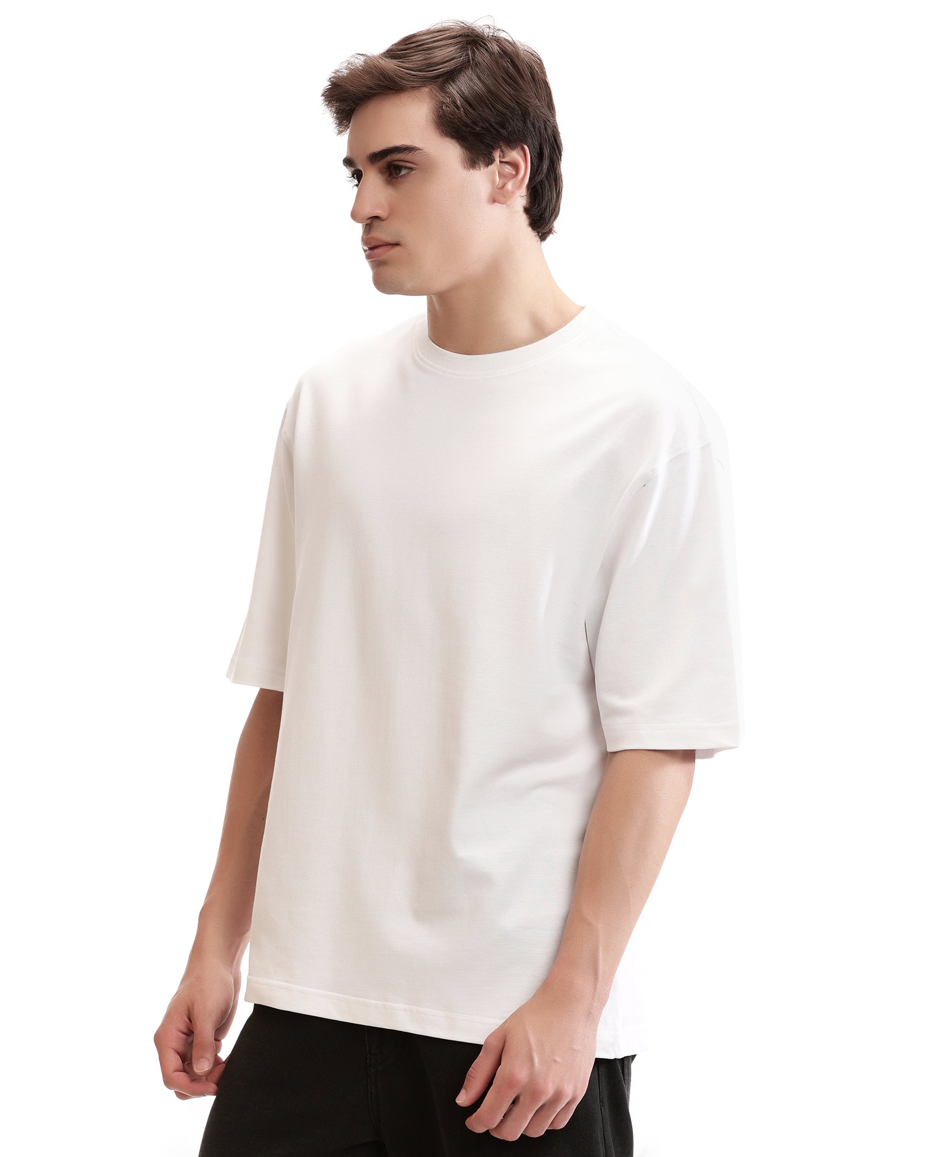 Pure White Pique Crew Neck Oversized T-Shirt