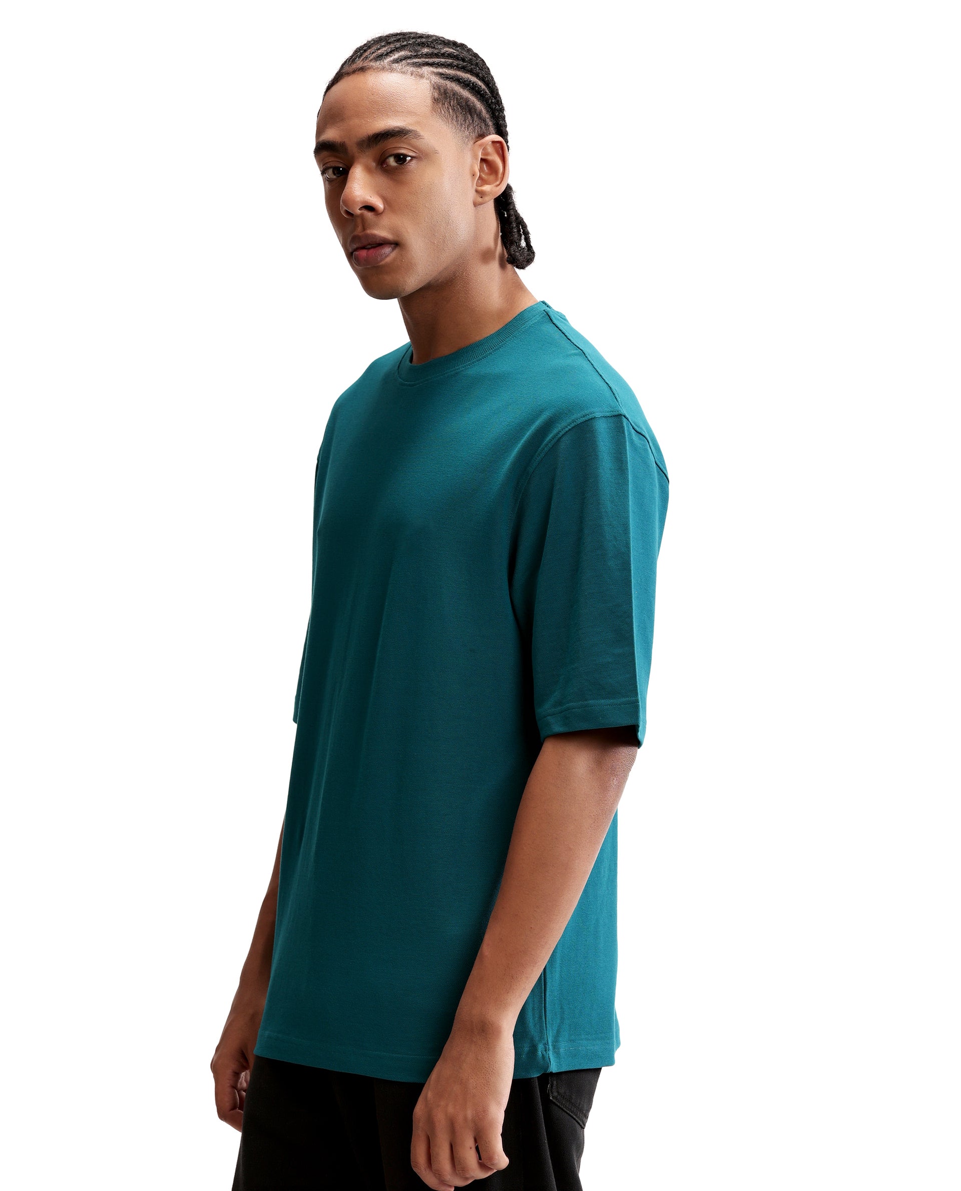 Ocean Teal Pique Crew Neck Oversized T-Shirt
