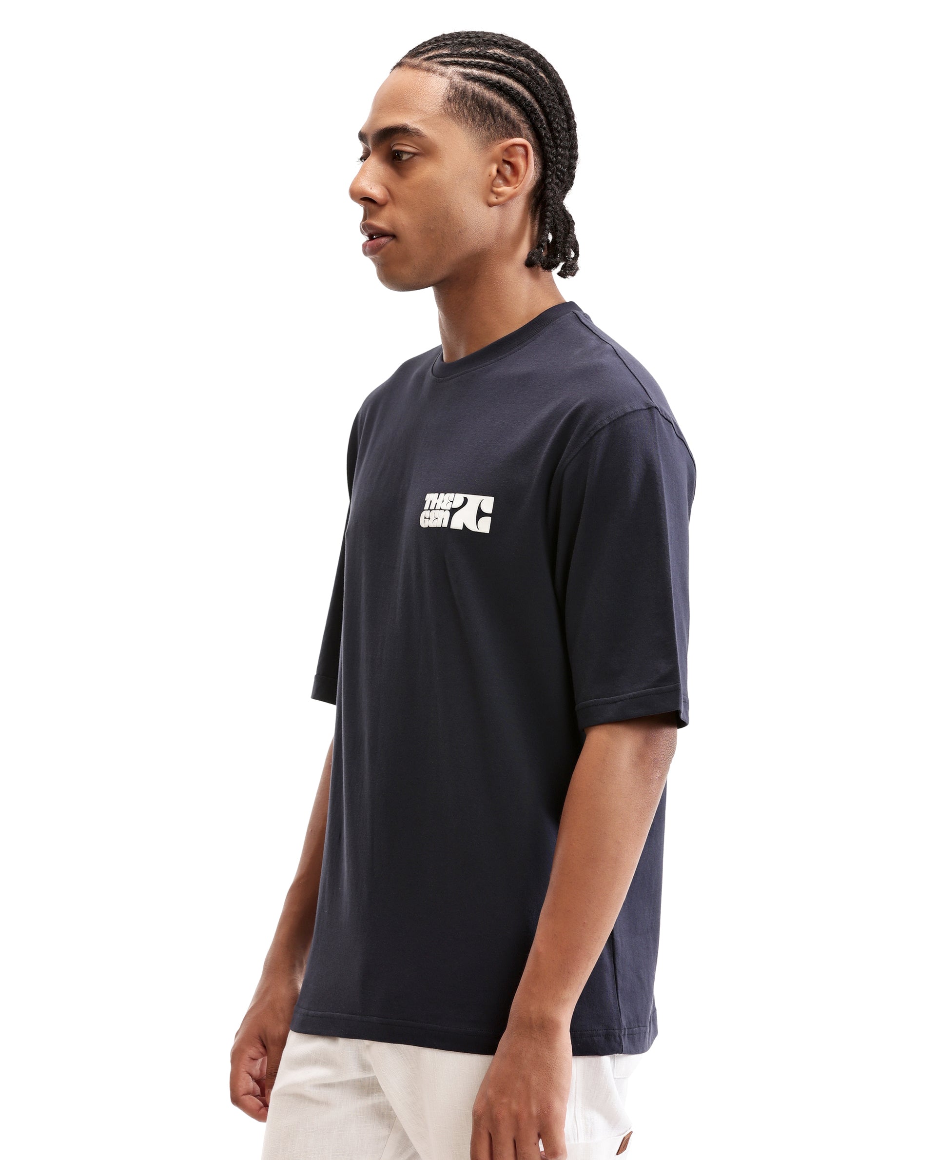 Midnight Navy Blue Single Jersey Crew Neck Oversized T-Shirt with 7C Premium HD Print