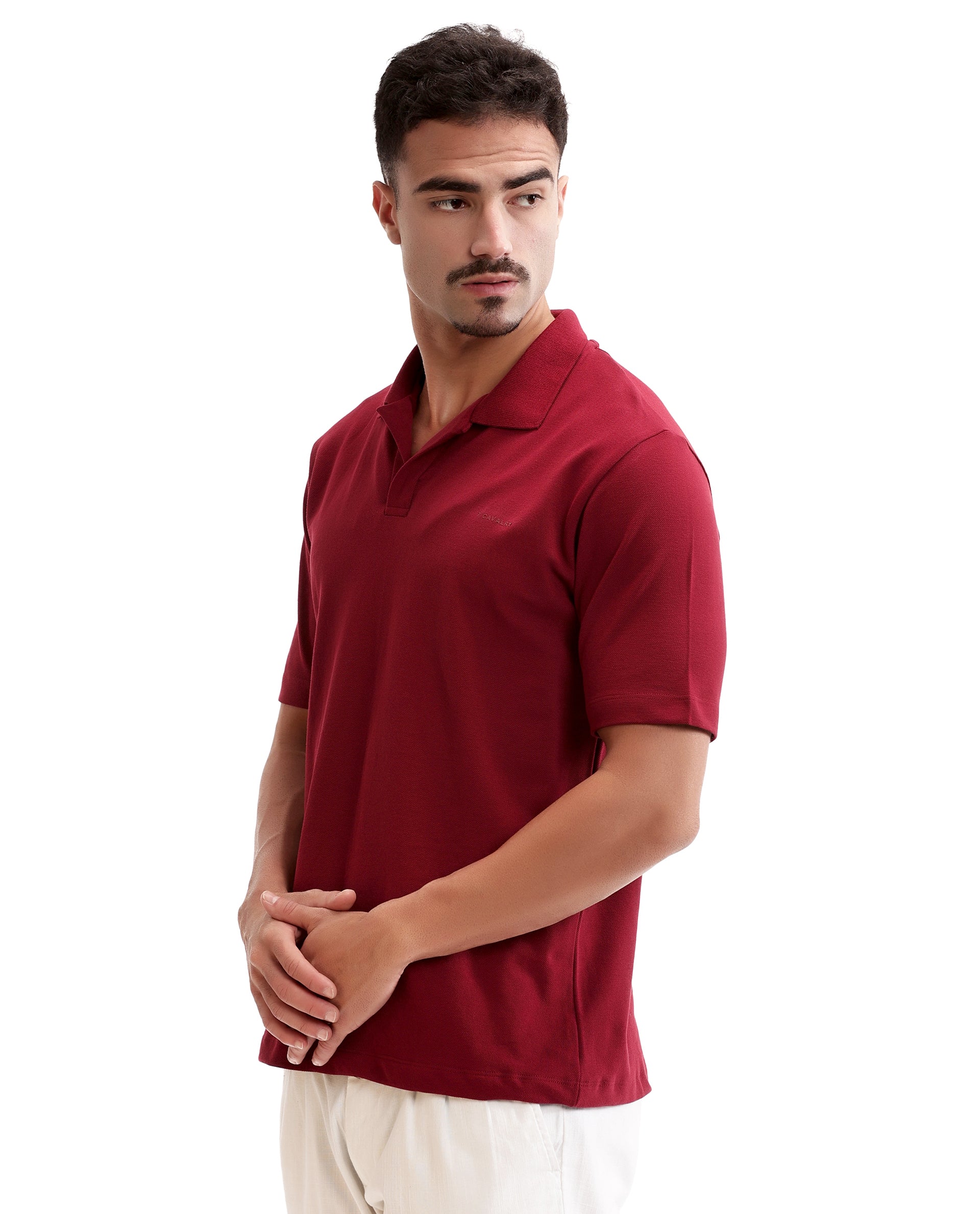 Bordeaux Maroon Pique Johnny Collar Polo with HD Print