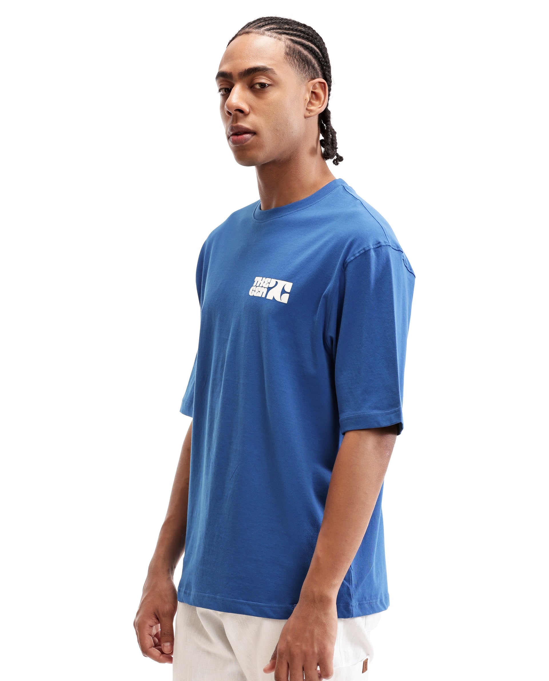 Imperial Prussian Blue Single Jersey Crew Neck Oversized T-Shirt with 7C Premium HD Print