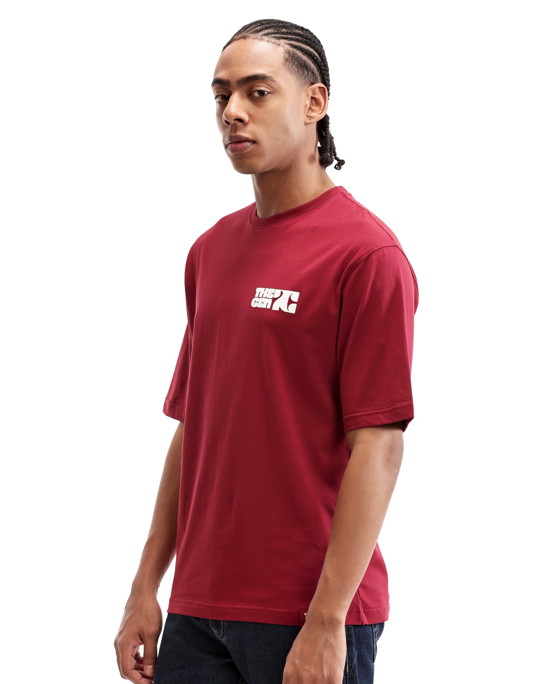 Bordeaux Maroon Single Jersey Crew Neck Oversized T-Shirt with 7C Premium HD Print