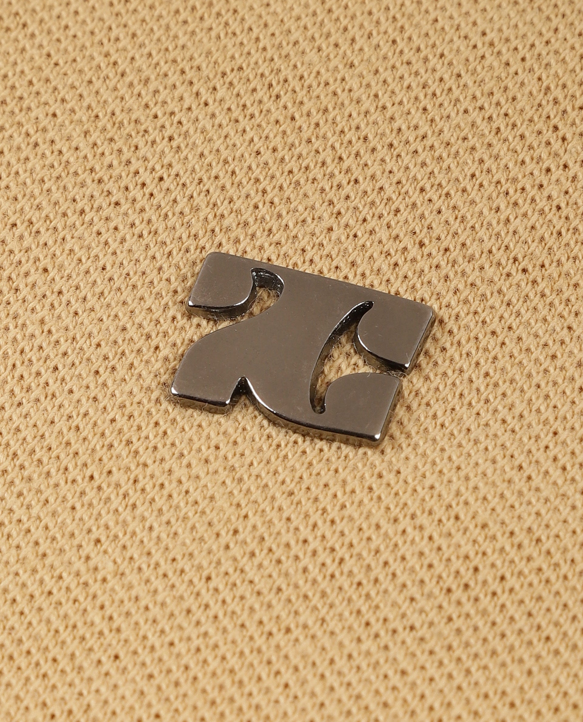 Camel Beige Pique Polo with 7C Metal Insignia