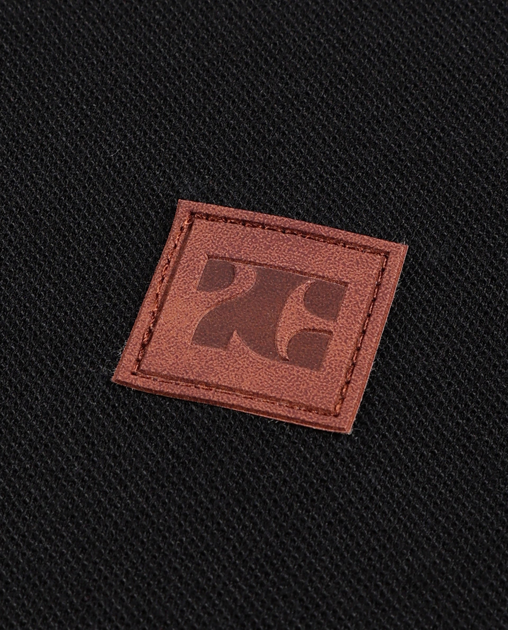 Charcoal Black Pique Polo with 7C Faux Leather Badge