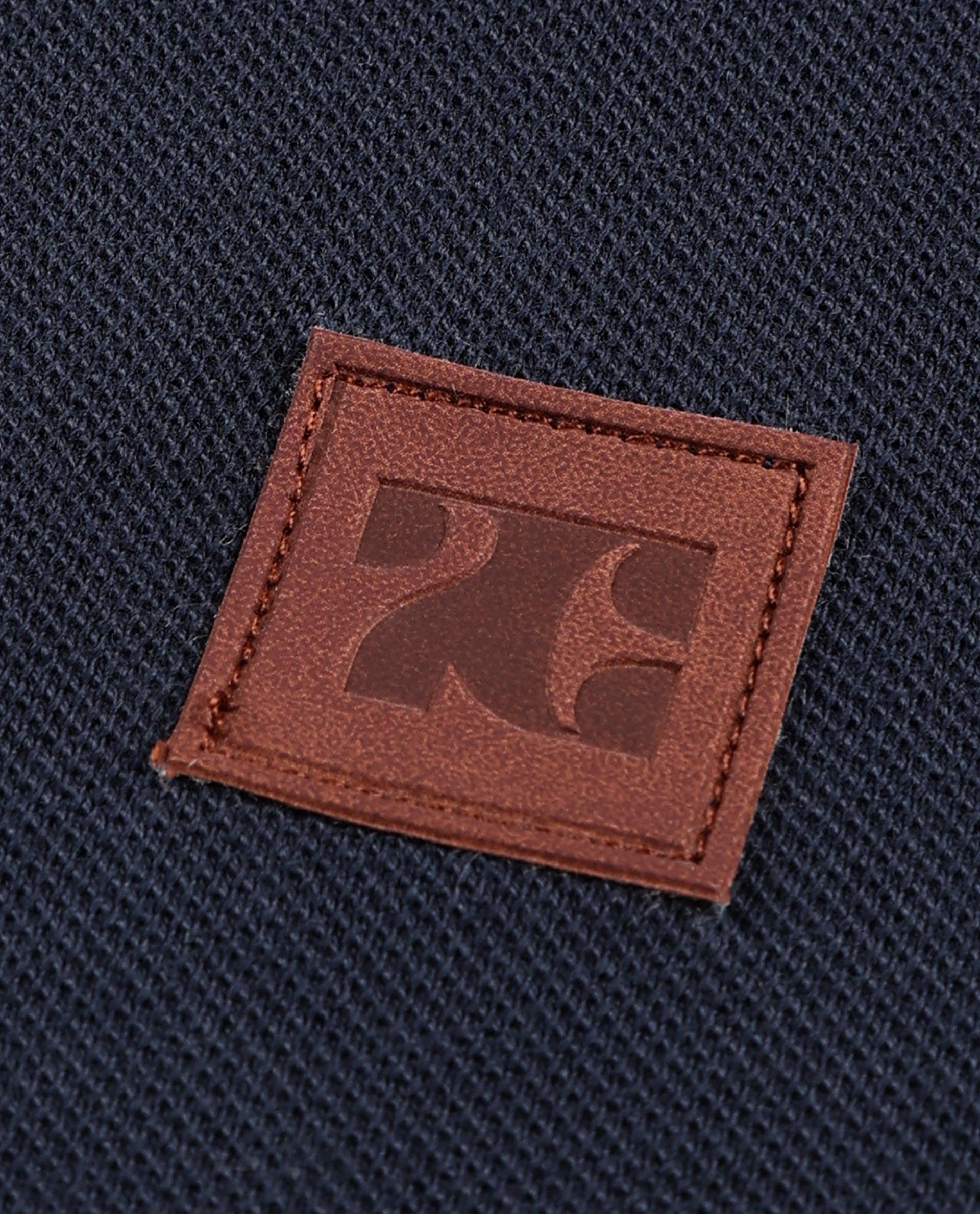 Midnight Navy Blue Pique Knit Shirt with 7C Faux Leather Badge