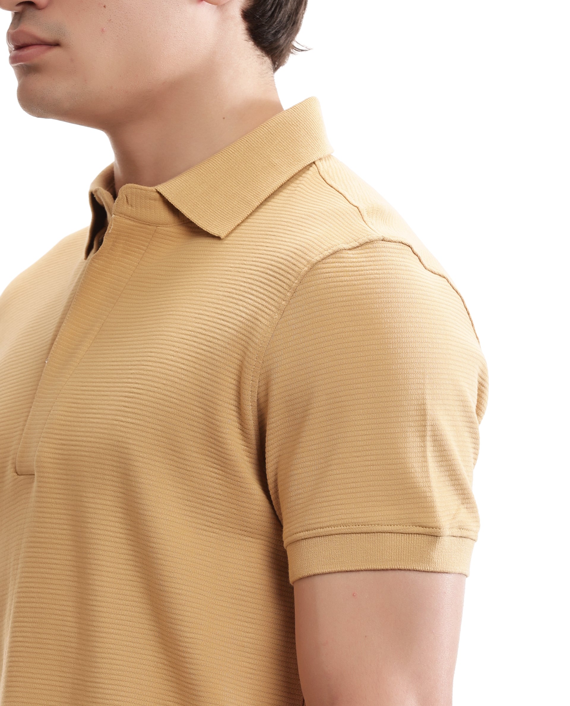 Camel Beige Knitted Ottoman Polo with 7C Metal Zip