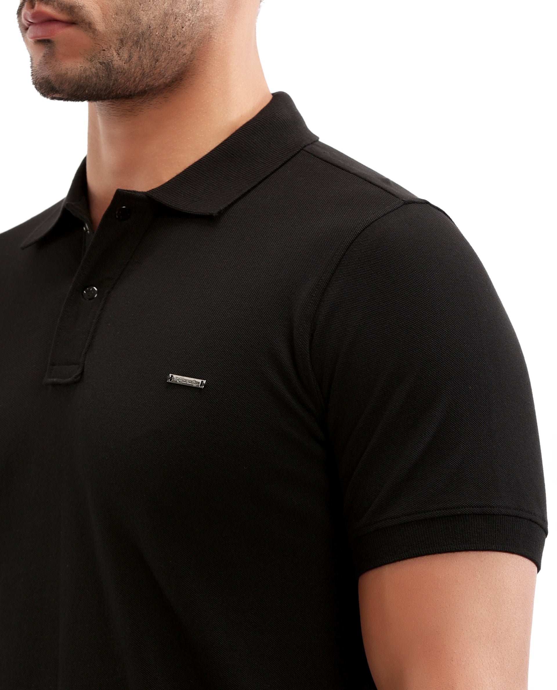 Charcoal Black Pique Polo with 7C Snap Buttons, Metal Badge