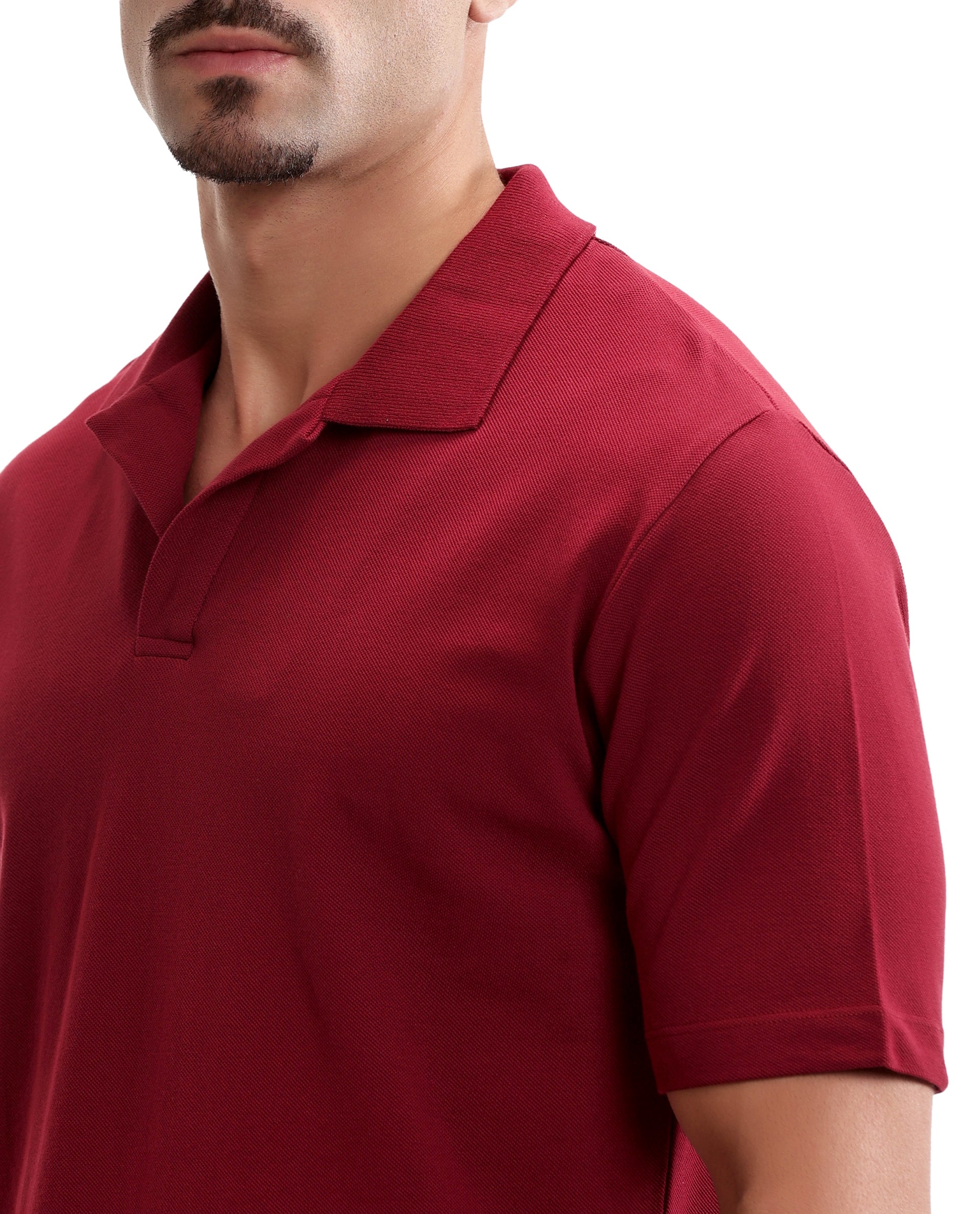 Bordeaux Maroon Pique Johnny Collar Polo