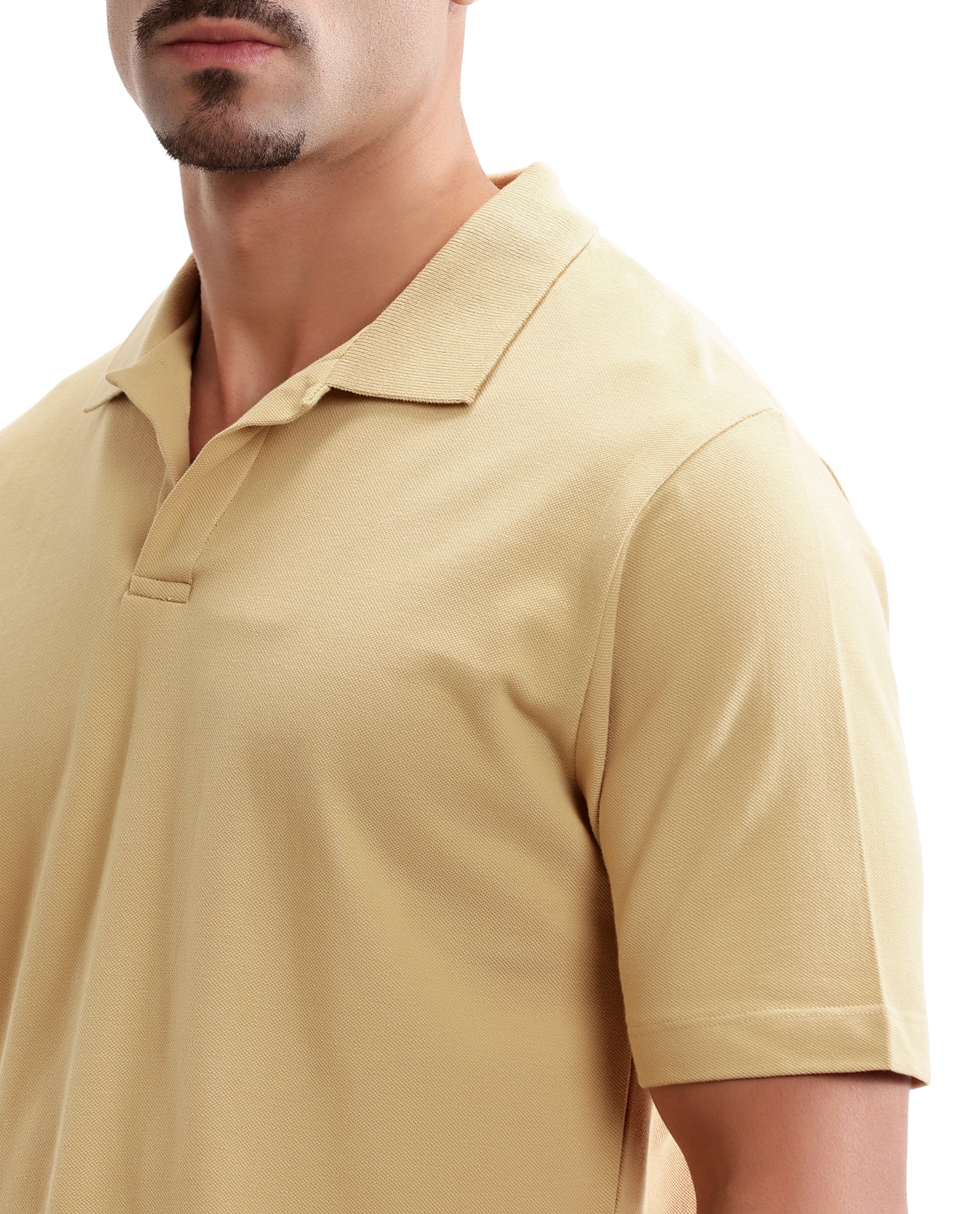 Camel Beige Pique Johnny Collar Polo