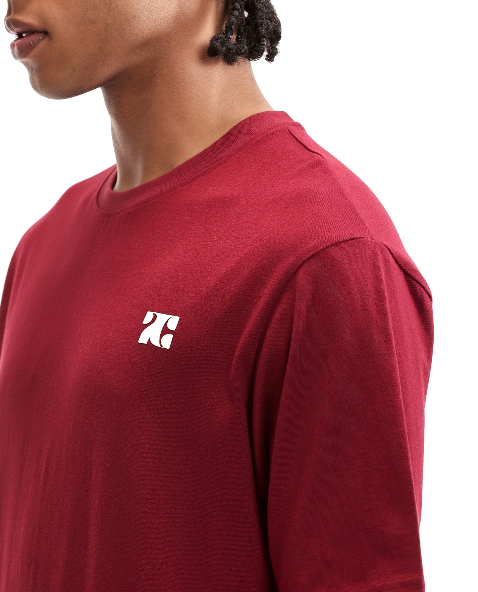 Bordeaux Maroon Single Jersey Crew Neck Oversized T-Shirt with Pure White HD Print