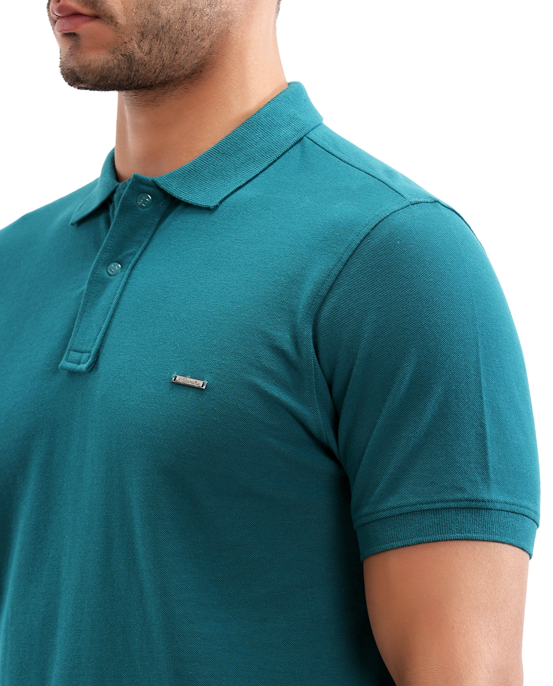 Ocean Teal Pique Polo with 7C Snap Buttons, Metal Badge