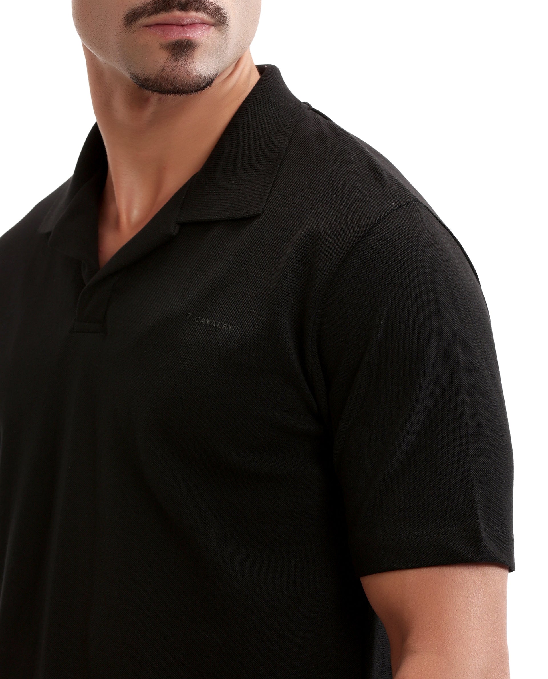 Charcoal Black Pique Johnny Collar Polo with HD Print