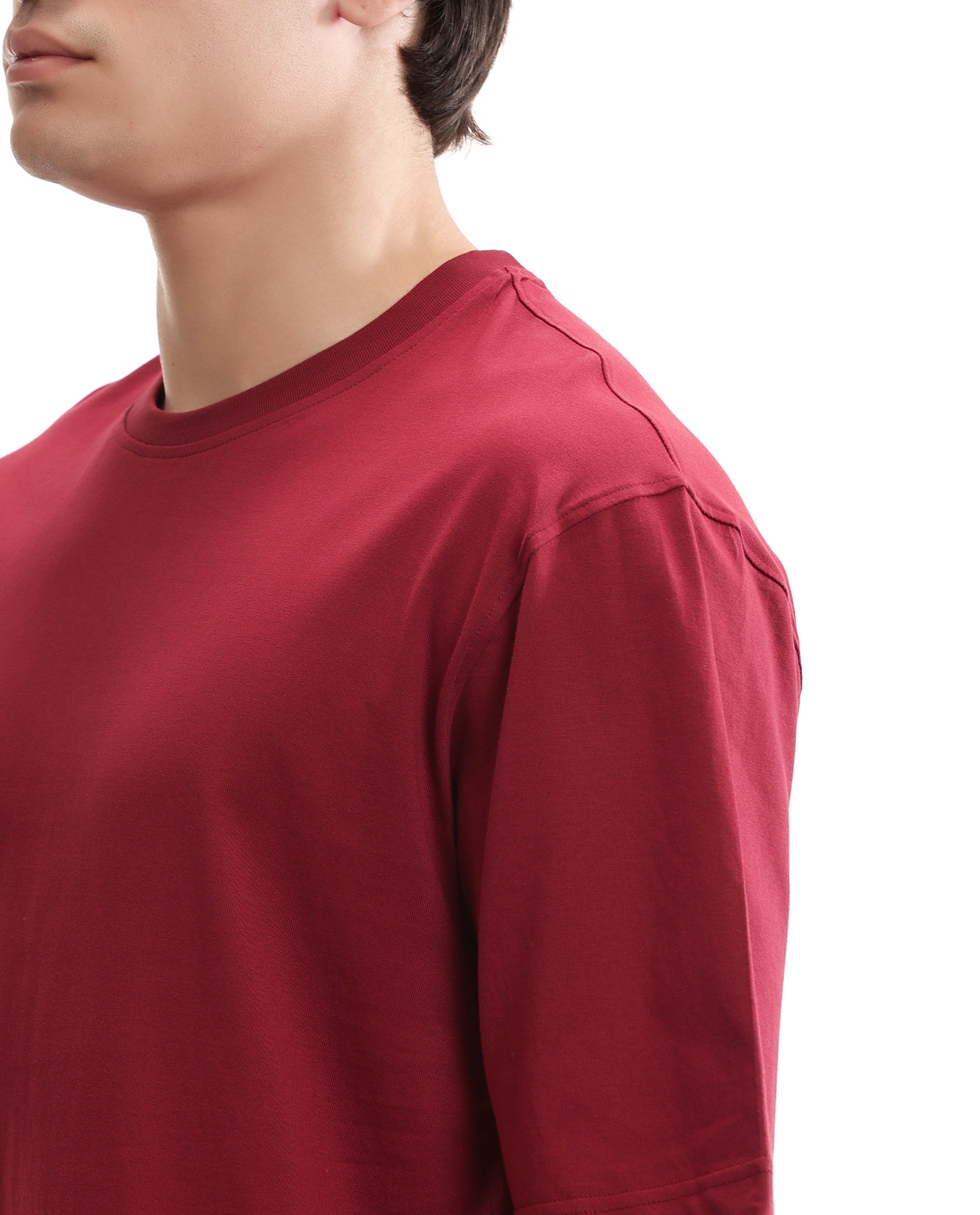 Bordeaux Maroon Single Jersey Crew Neck Oversized T-Shirt