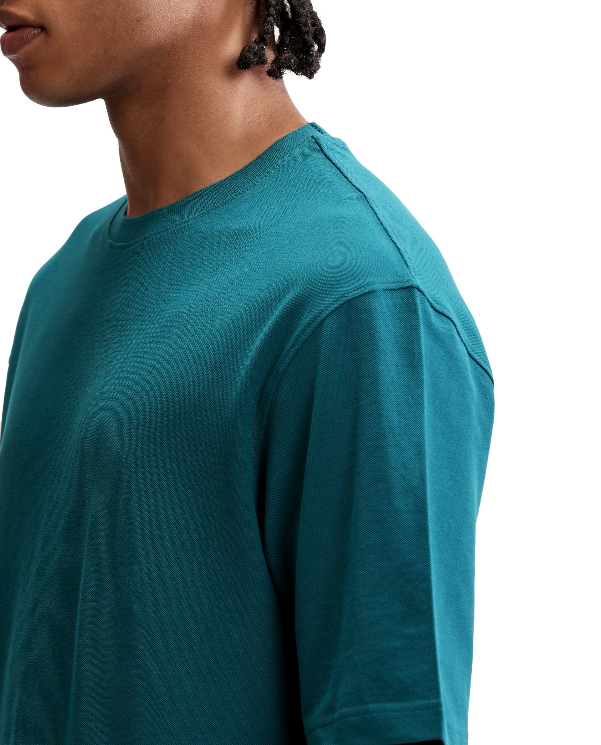 Ocean Teal Pique Crew Neck Oversized T-Shirt