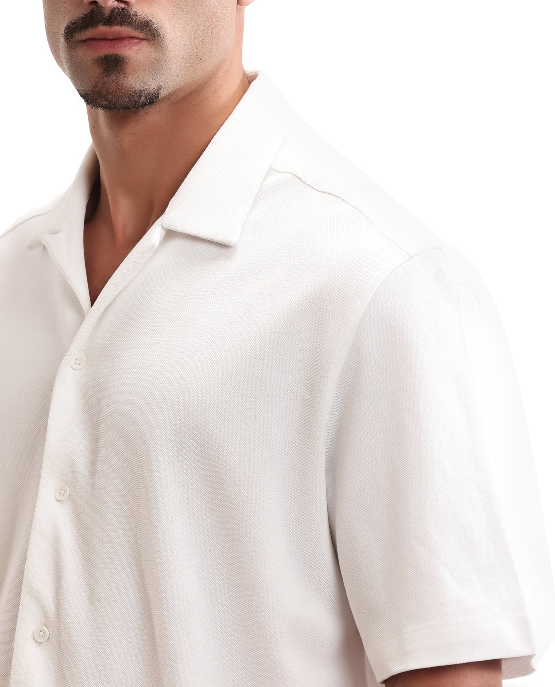 Pure White Pique Knit Shirt