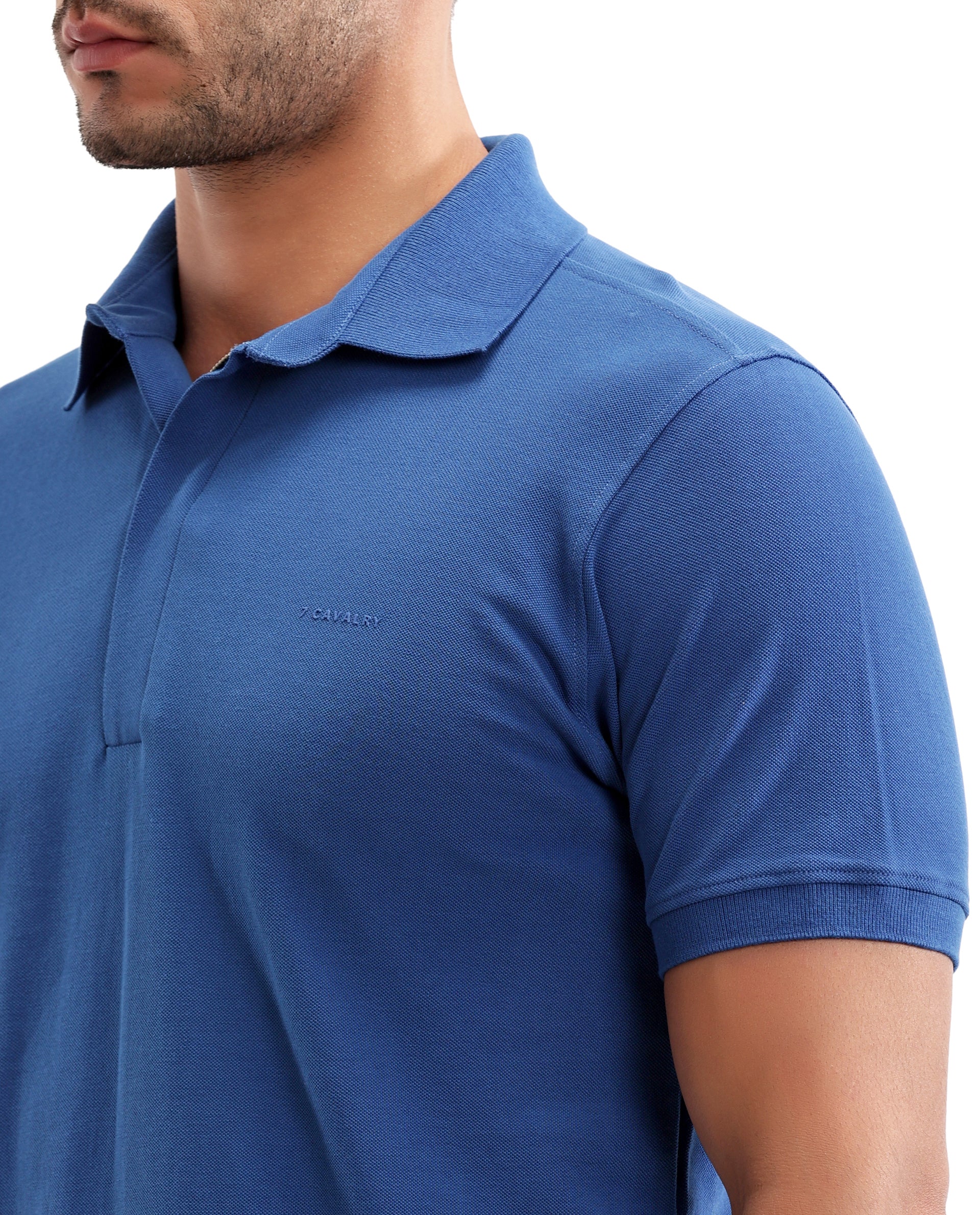 Imperial Prussian Blue Pique Polo with Concealed 7C Metal Zip, HD Print