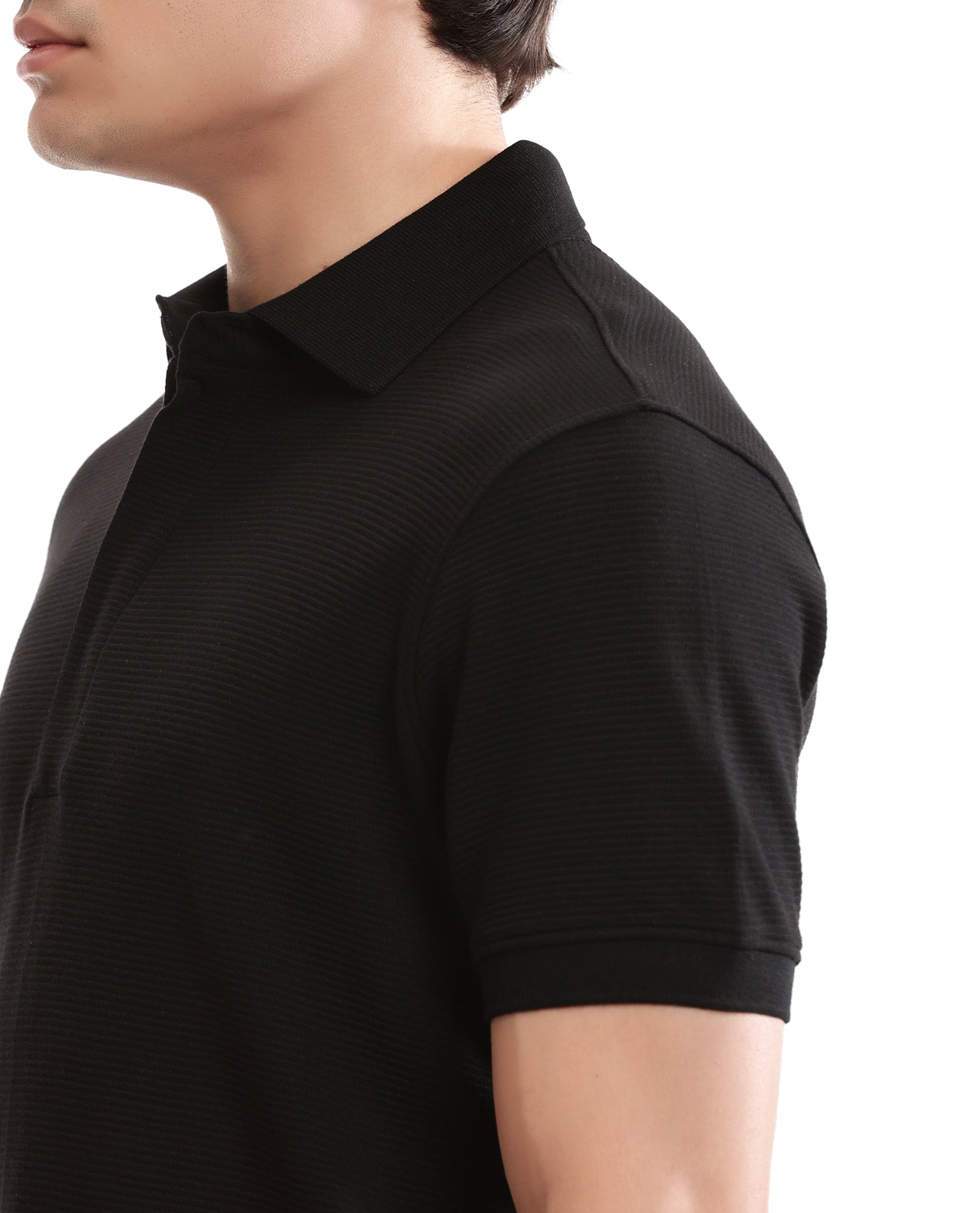 Charcoal Black Knitted Ottoman Polo with 7C Metal Zip