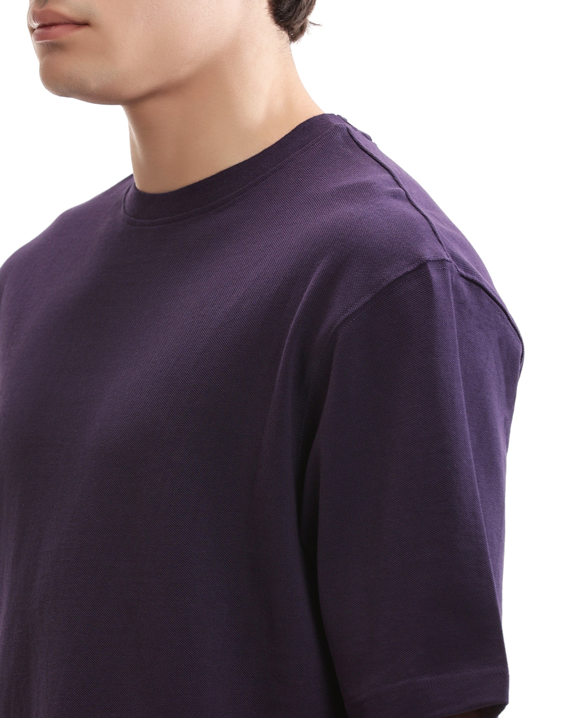 Deep Purple Pique Crew Neck Oversized T-Shirt