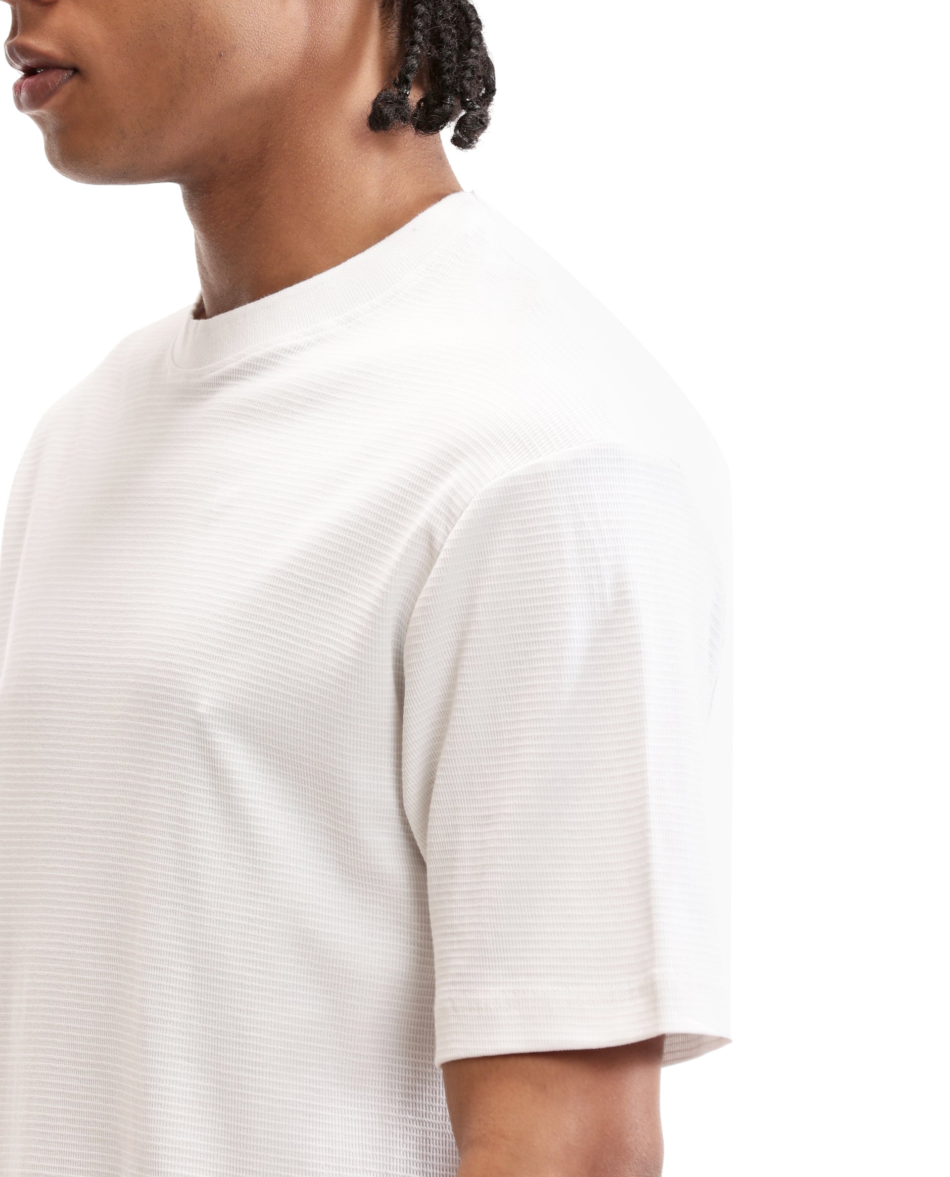 Pure White Knitted Waffle Crew Neck Oversized T-Shirt