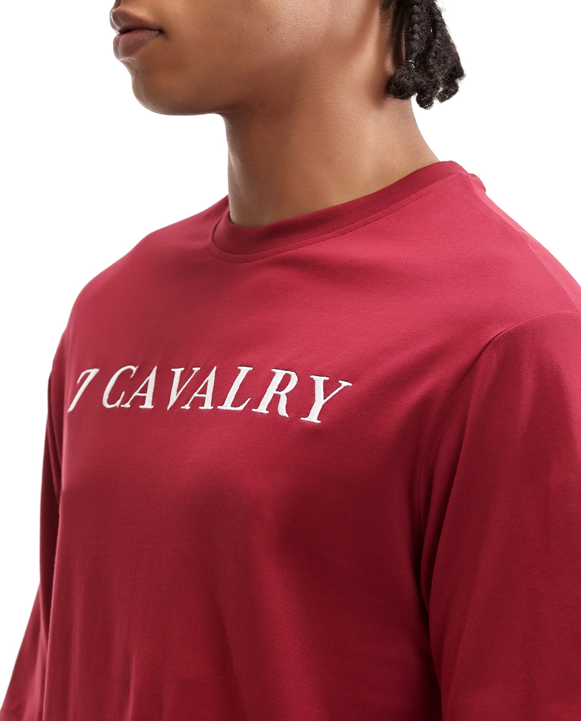 Bordeaux Maroon Single Jersey Crew Neck Oversized T-Shirt with Pure White Embroidery