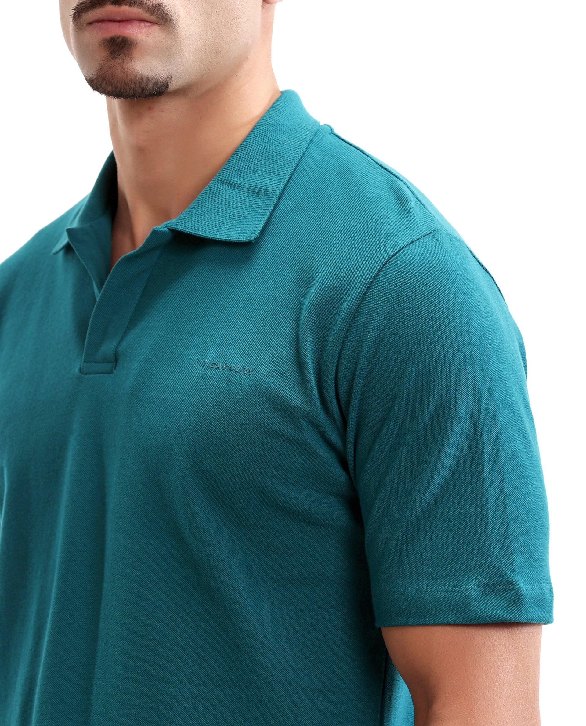 Ocean Teal Pique Johnny Collar Polo with HD Print