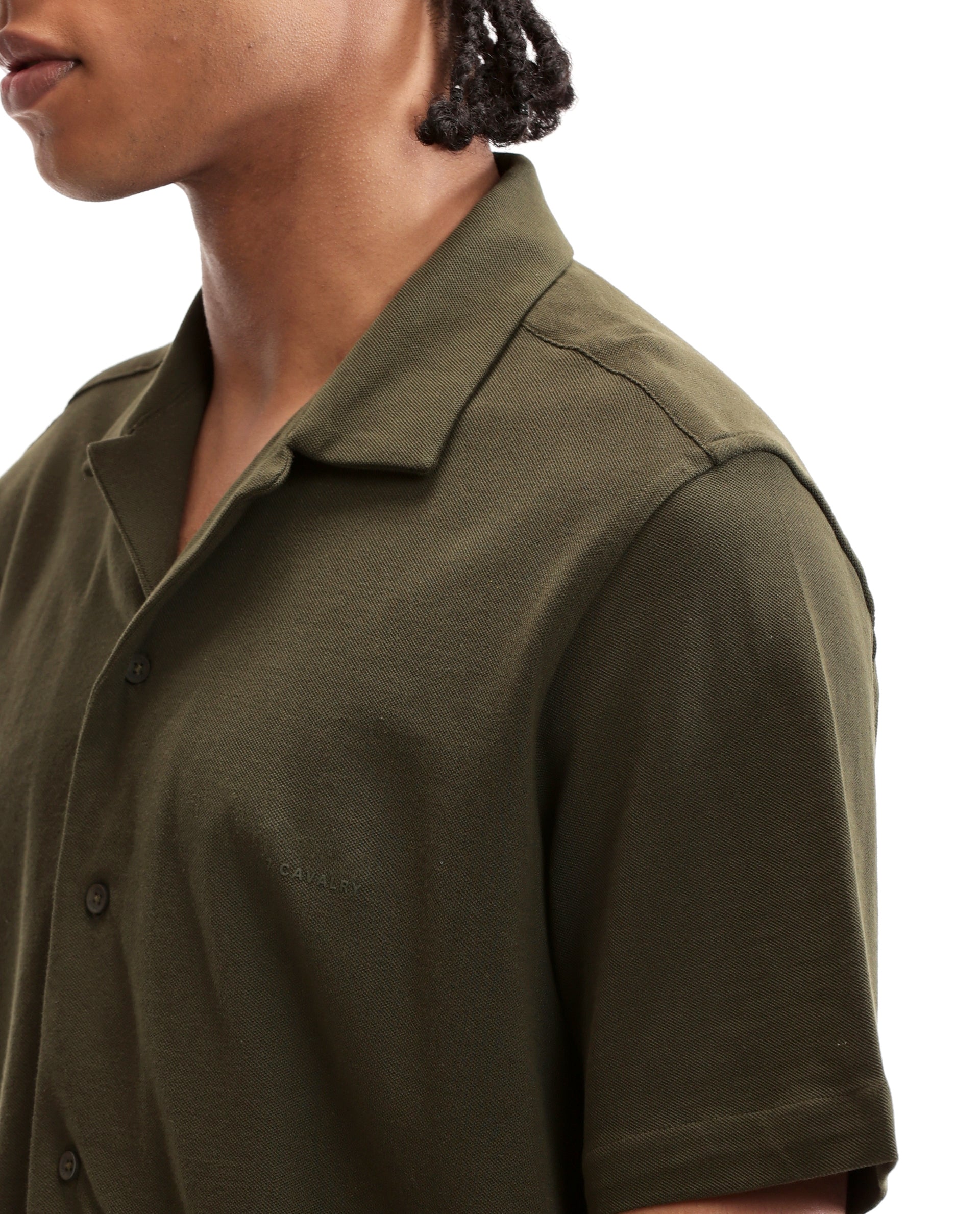 Vintage Olive Pique Knit Shirt with HD Print