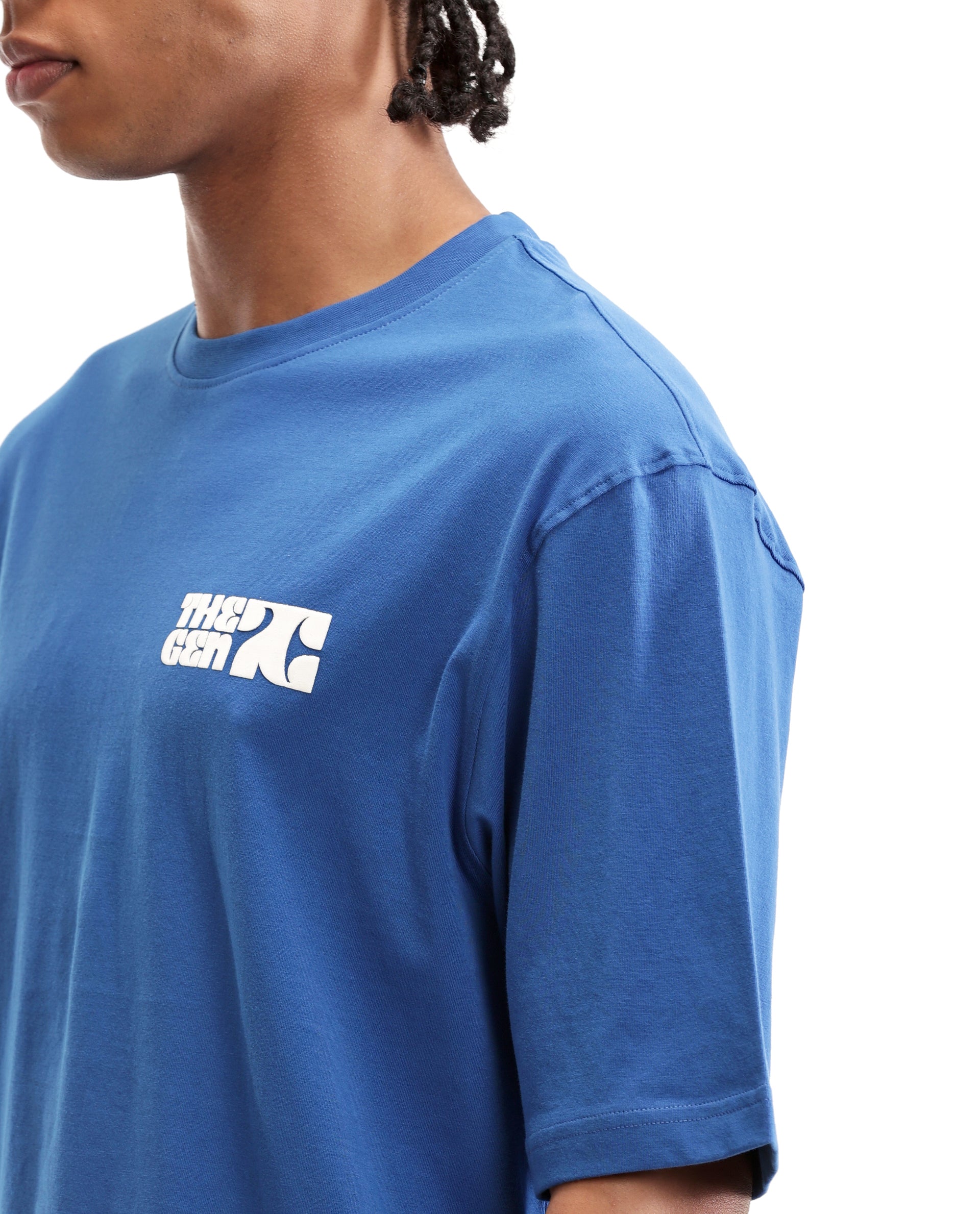 Imperial Prussian Blue Single Jersey Crew Neck Oversized T-Shirt with 7C Premium HD Print