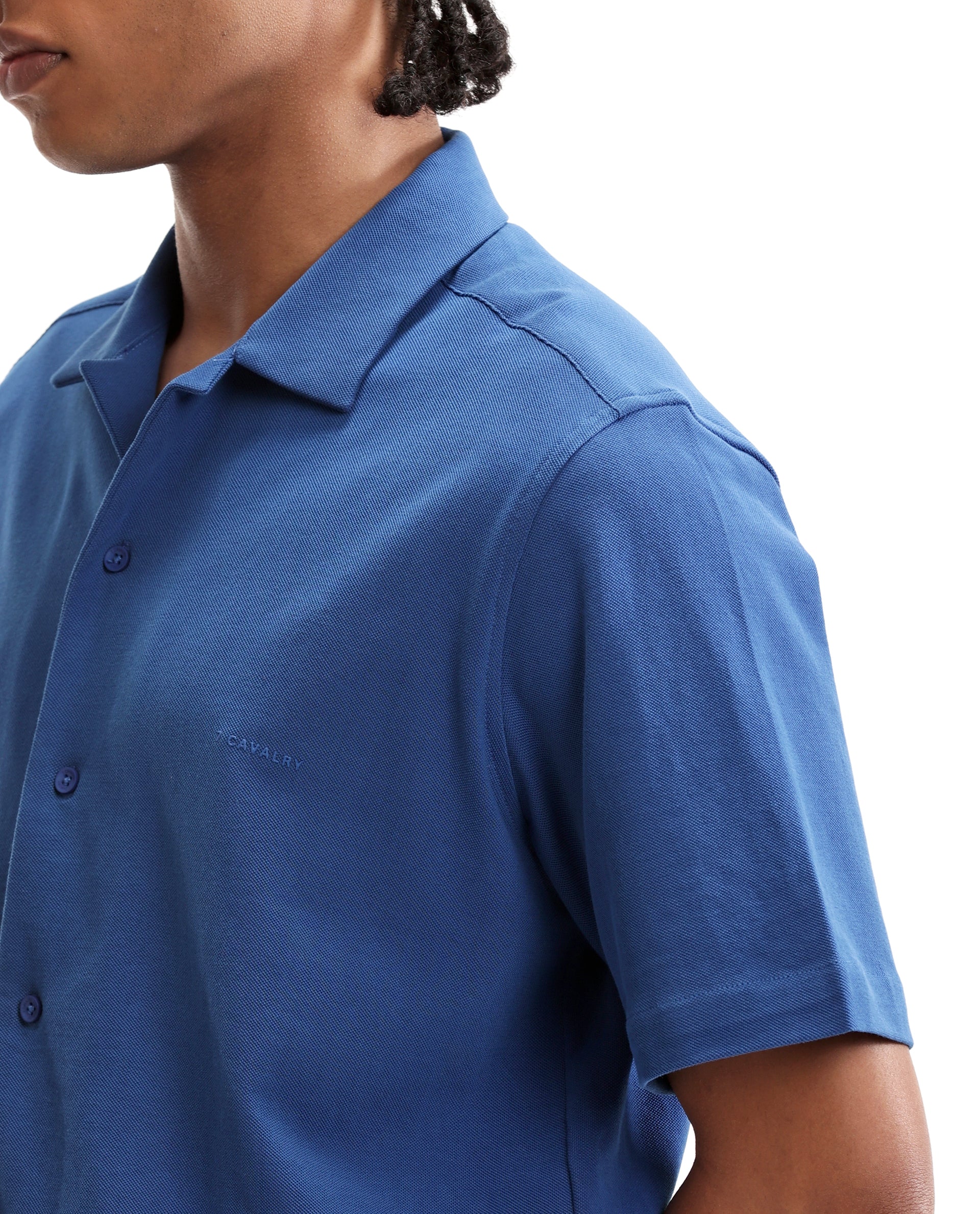 Imperial Prussian Blue Pique Knit Shirt with HD Print