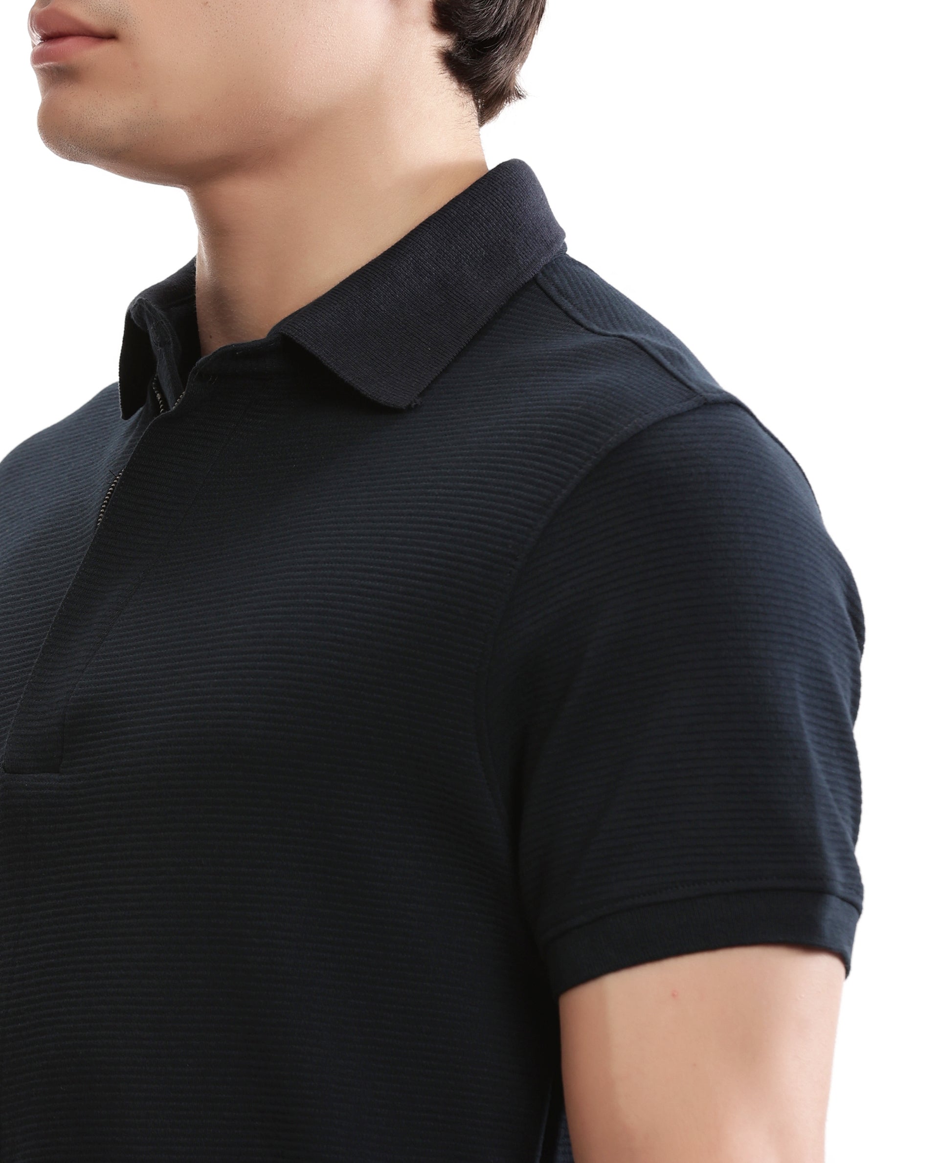 Midnight Navy Blue Knitted Ottoman Polo with 7C Metal Zip