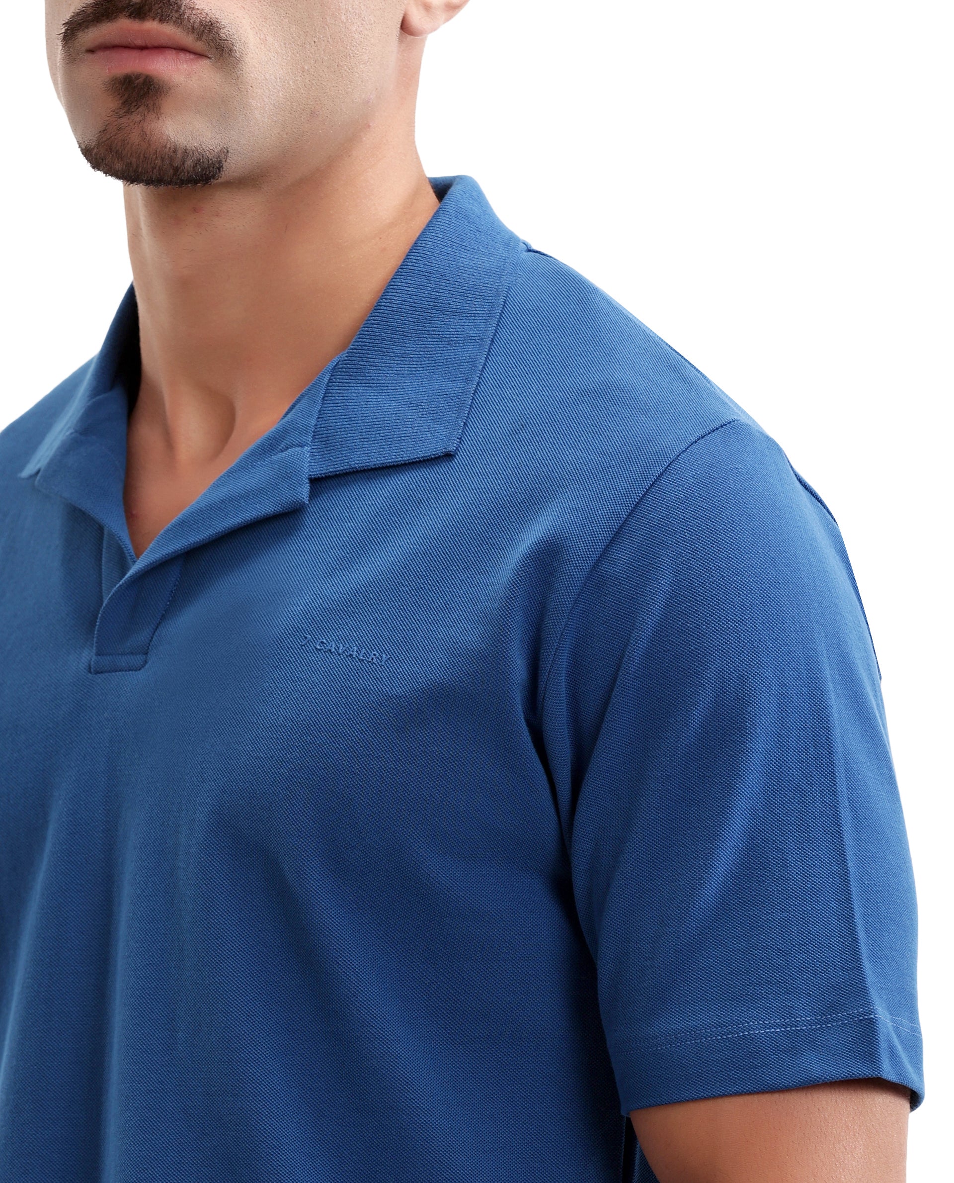 Imperial Prussian Blue Pique Johnny Collar Polo with HD Print
