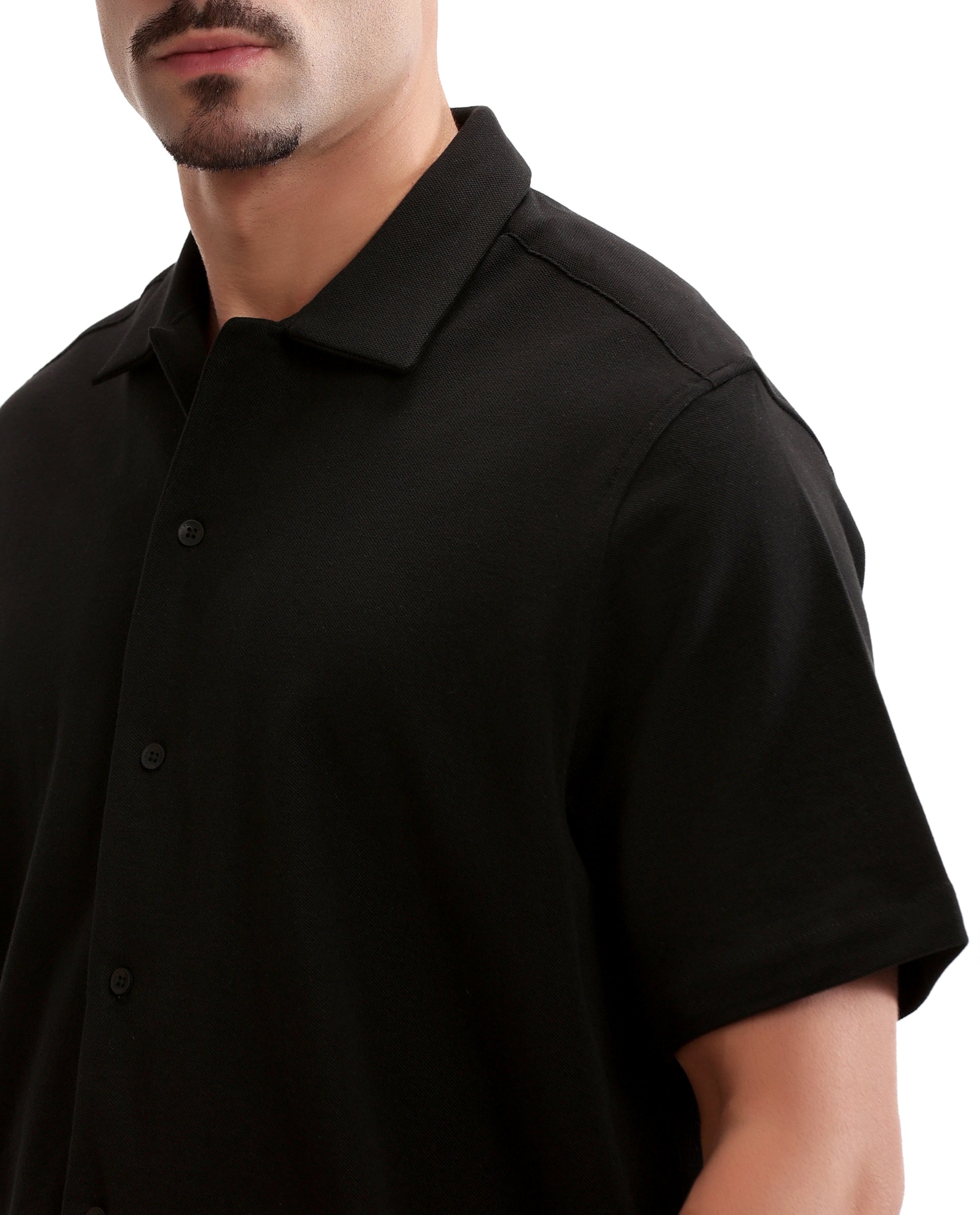 Charcoal Black Pique Knit Shirt