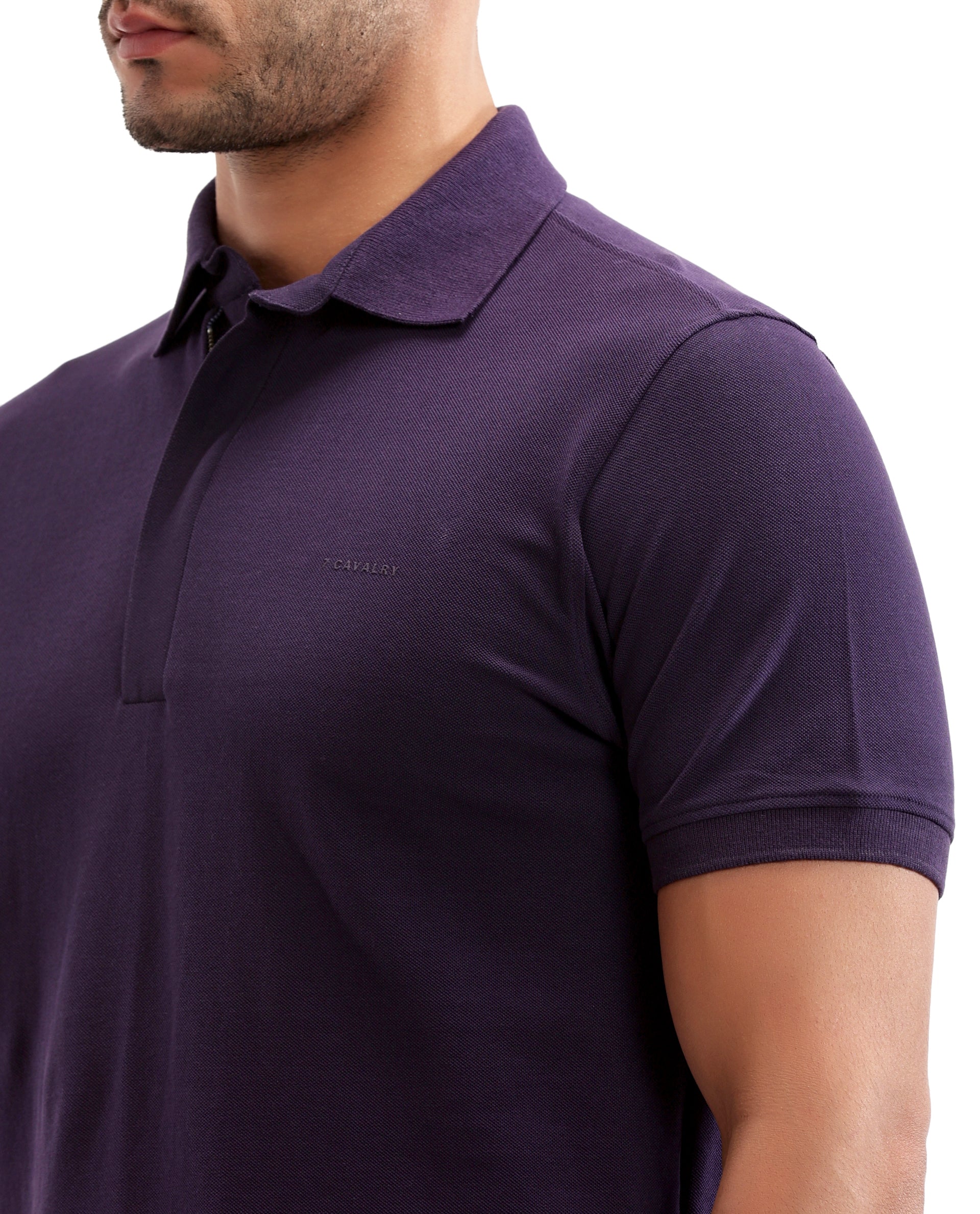 Deep Purple Pique Polo with Concealed 7C Metal Zip, HD Print